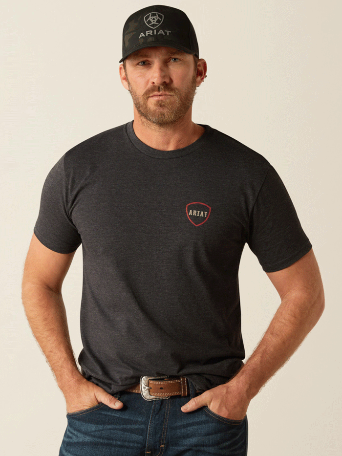 Ariat Men's Barbed Flag T-Shirt - Charcoal Heather | Patriotic Graphic Tee for Casual Wear & Outdoor Activities