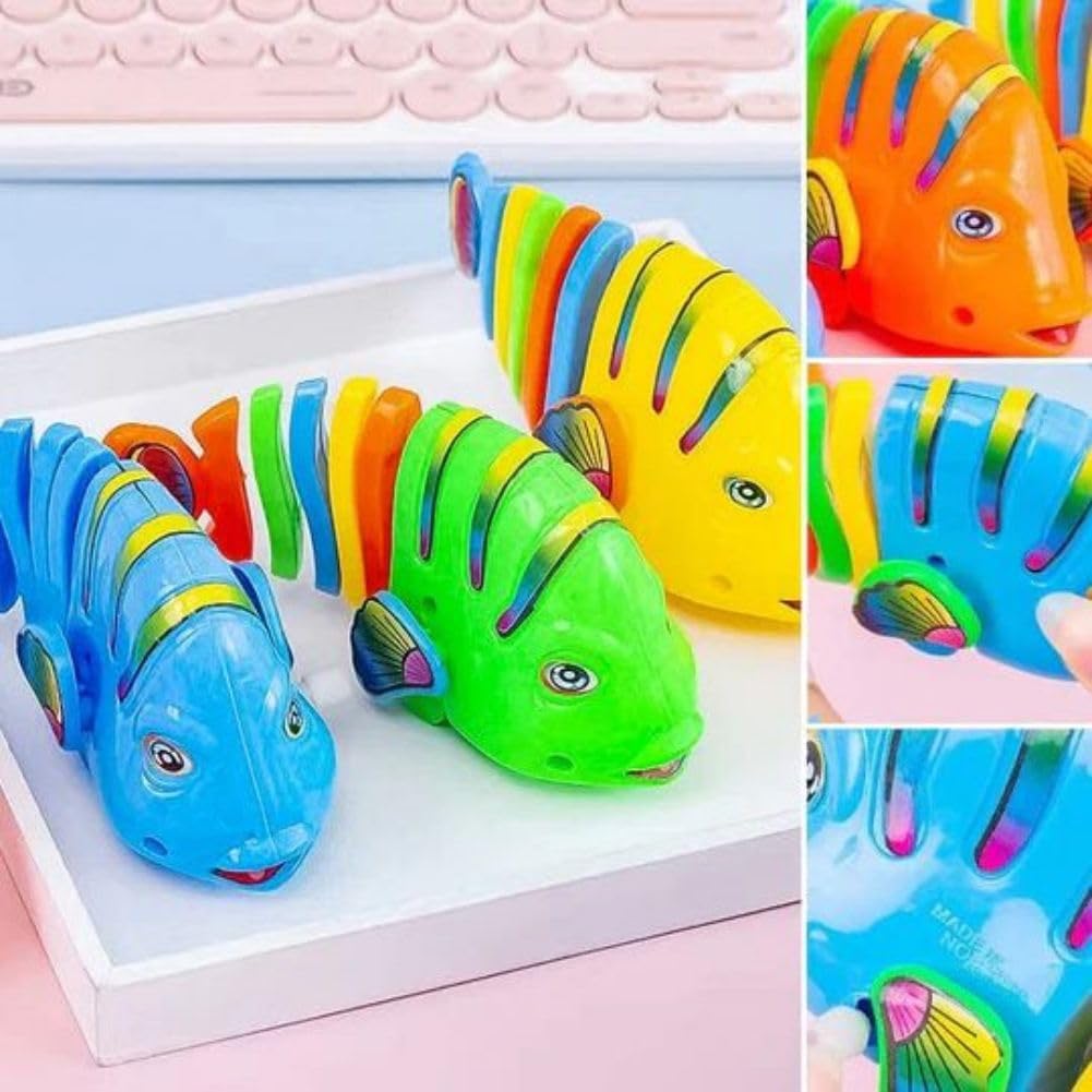 Interactive Wind-Up Wiggle Fish Toys - 360° Rotating Clockwork Swimming Fish - Safe Plastic Bath Toys for Babies & Kids (5 Pack) - Fun Cat Toy & Bathtime Play for Toddlers