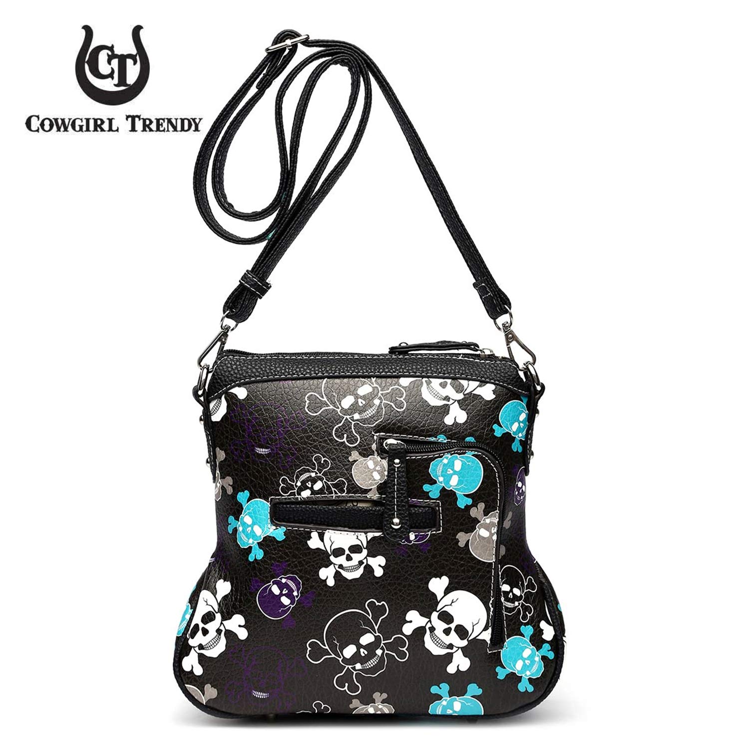 Stylish Sugar Skull Day of the Dead Metallic Crossbody Purse - Gothic Skeleton Leather Handbag for Women | Perfect for Halloween, Dia de los Muertos & Rock Concerts