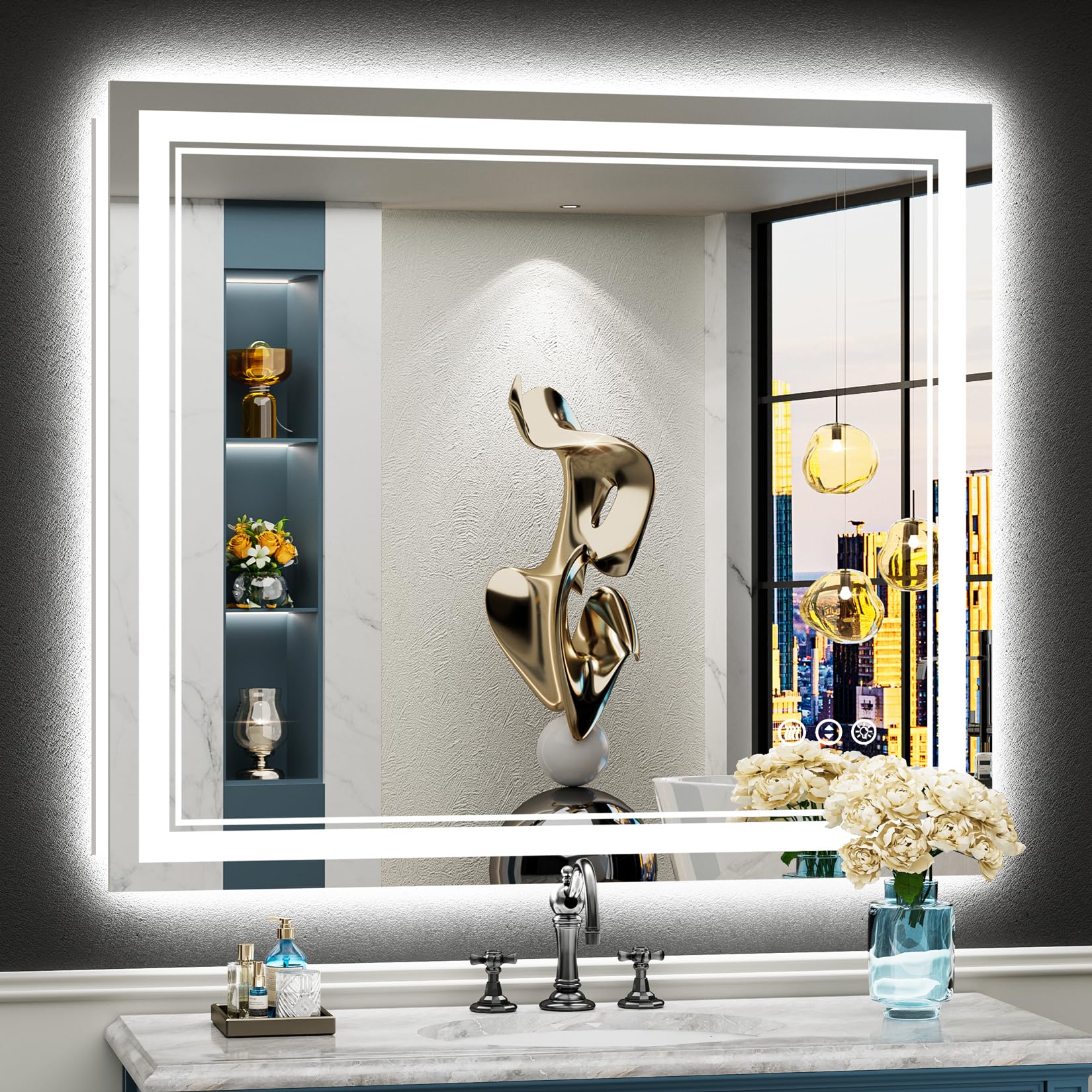 40x36 Inch LED Bathroom Mirror with Backlit & Front Lighting - Dimmable Anti-Fog Vanity Mirror with 3 Color Temperatures, Memory Function & Shatterproof Tempered Glass (Horizontal/Vertical Mount) - Perfect for Modern Bathrooms, Makeup Application & Home Decor