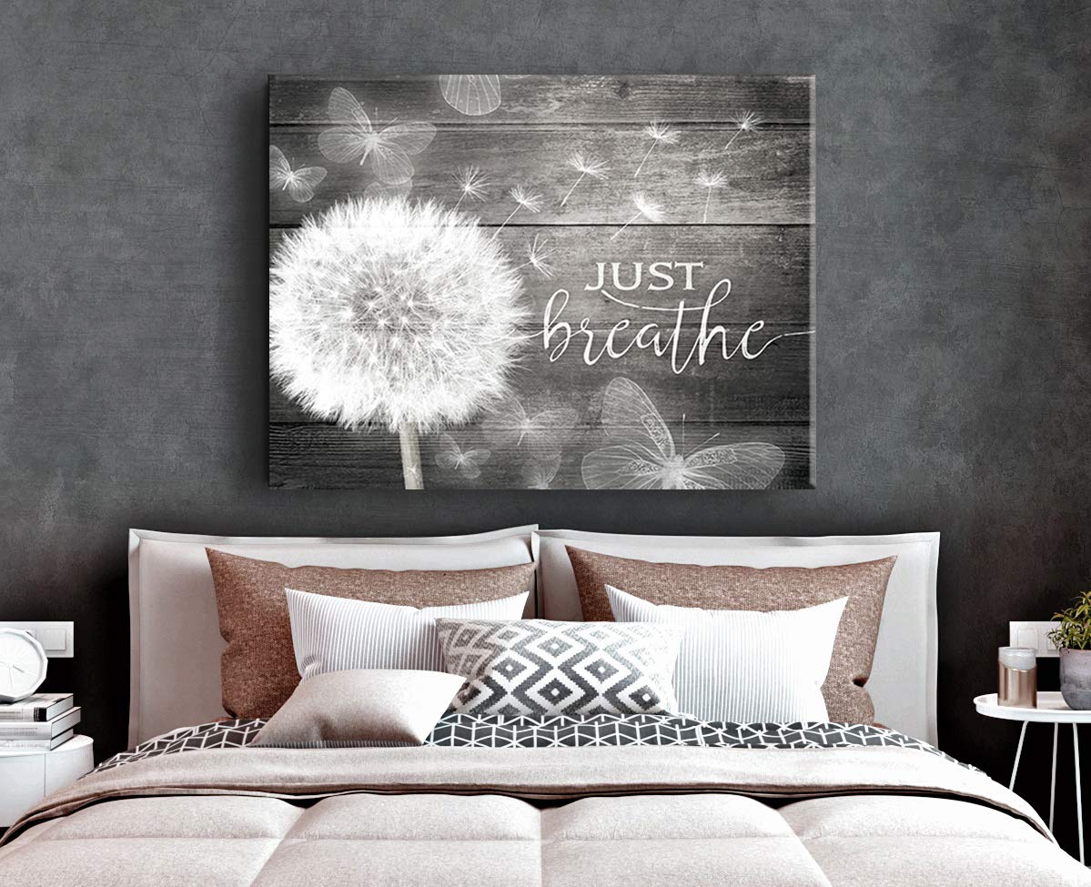 Wooden Framed Canvas Art - Just Breathe - Rustic Home Decor for Living Room & Housewarming Gifts