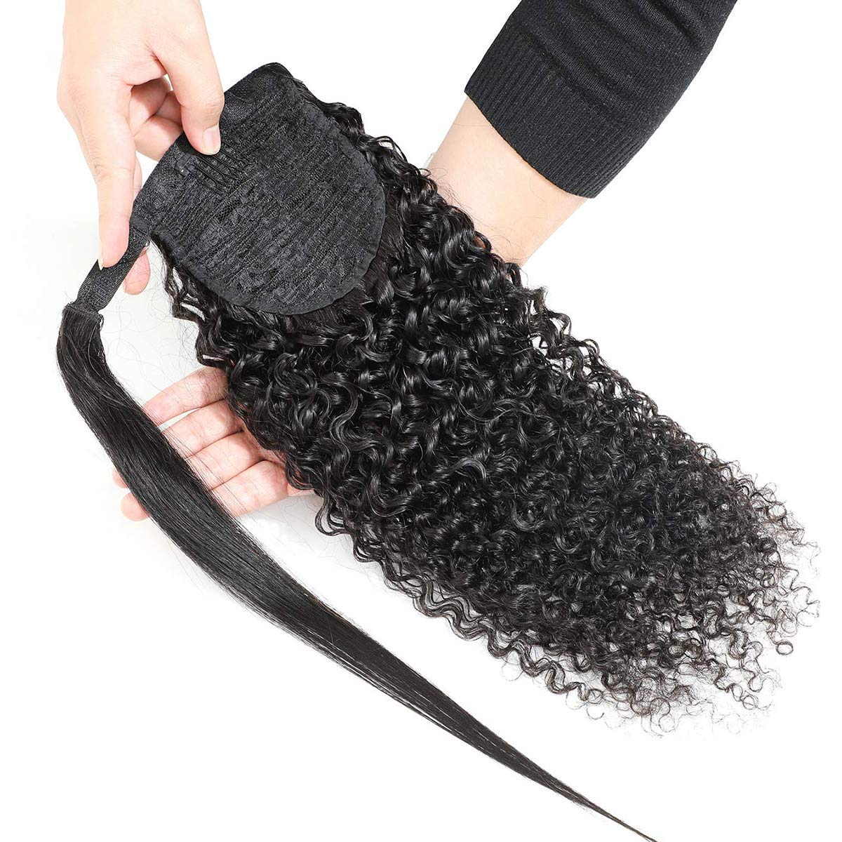 100% Unprocessed Brazilian Curly Human Hair Ponytail Extensions with Magic Paste & Comb Clip - 28