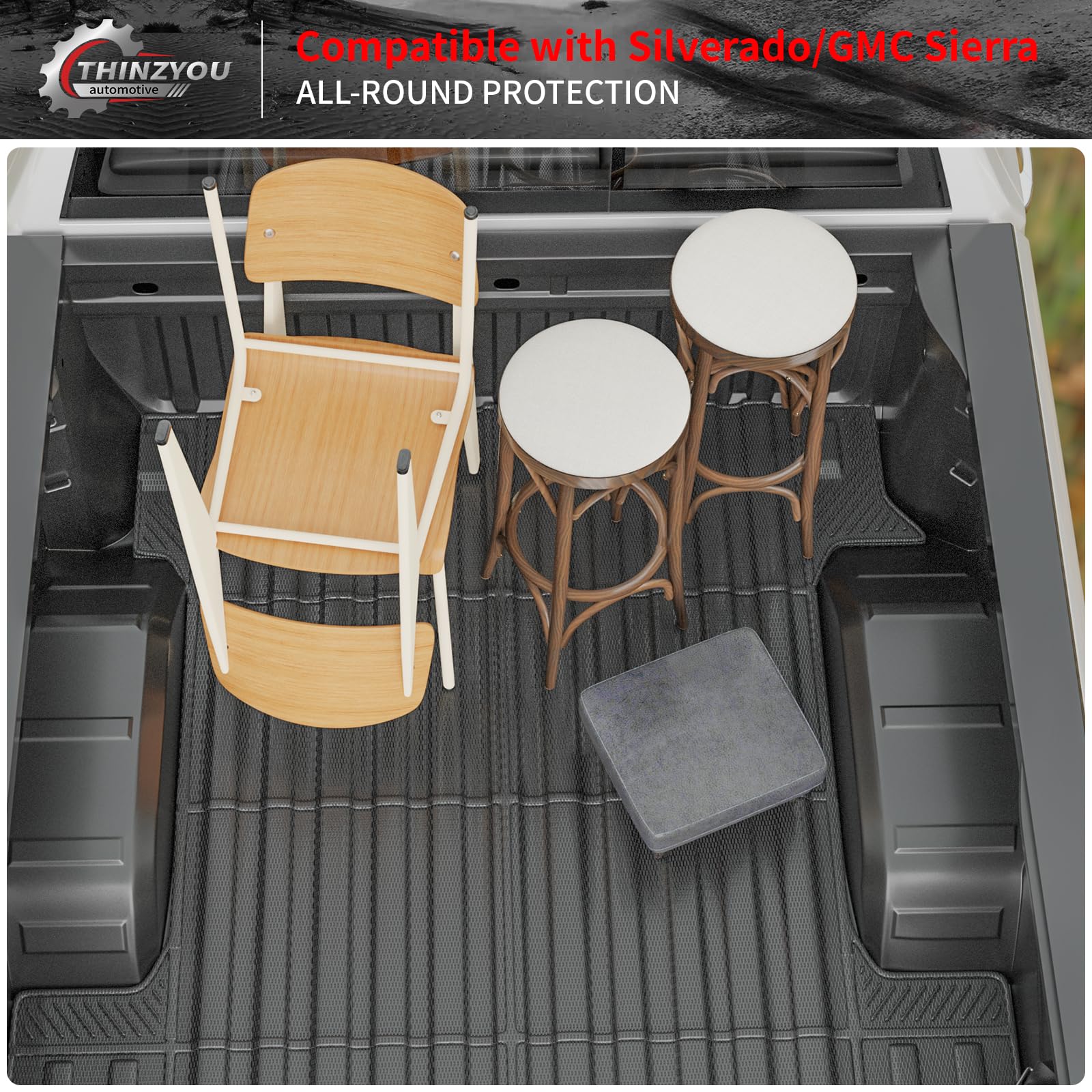 2023-2024 Chevy Silverado & GMC Sierra 1500 5.8FT Short Bed Mat - Heavy Duty TPE All Weather Truck Bed Liner Accessories | Durable Protection for Work & Outdoor Adventures