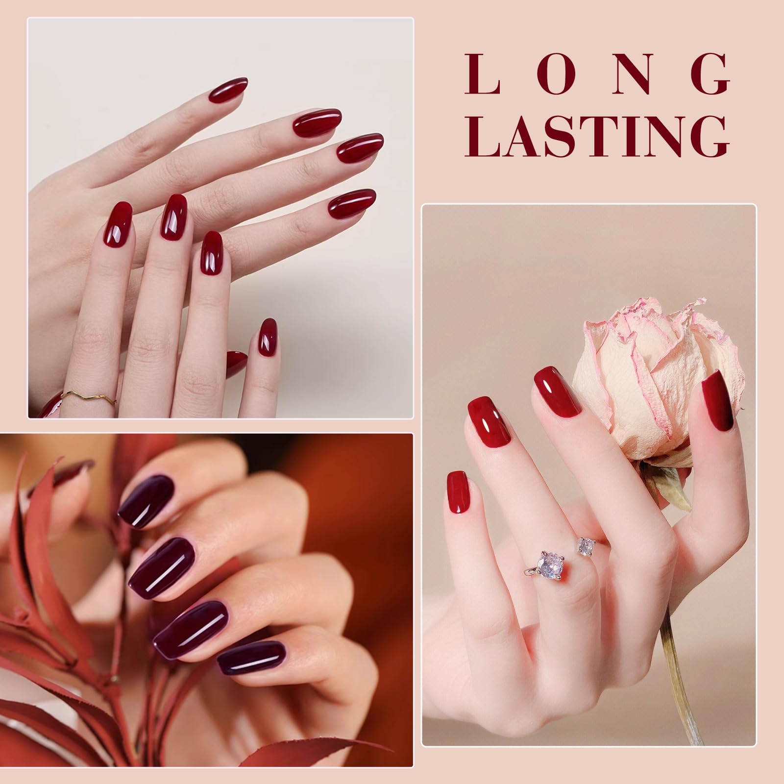 CANNI Red Gel Nail Polish Set - 6 Colors 9ML Dark Red Burgundy Nail Polish Kit for UV/LED Light, Soak Off Gel Polish for Nail Art Design, DIY Manicure, Salon & Home Use - Perfect for Parties, Weddings & Everyday Wear