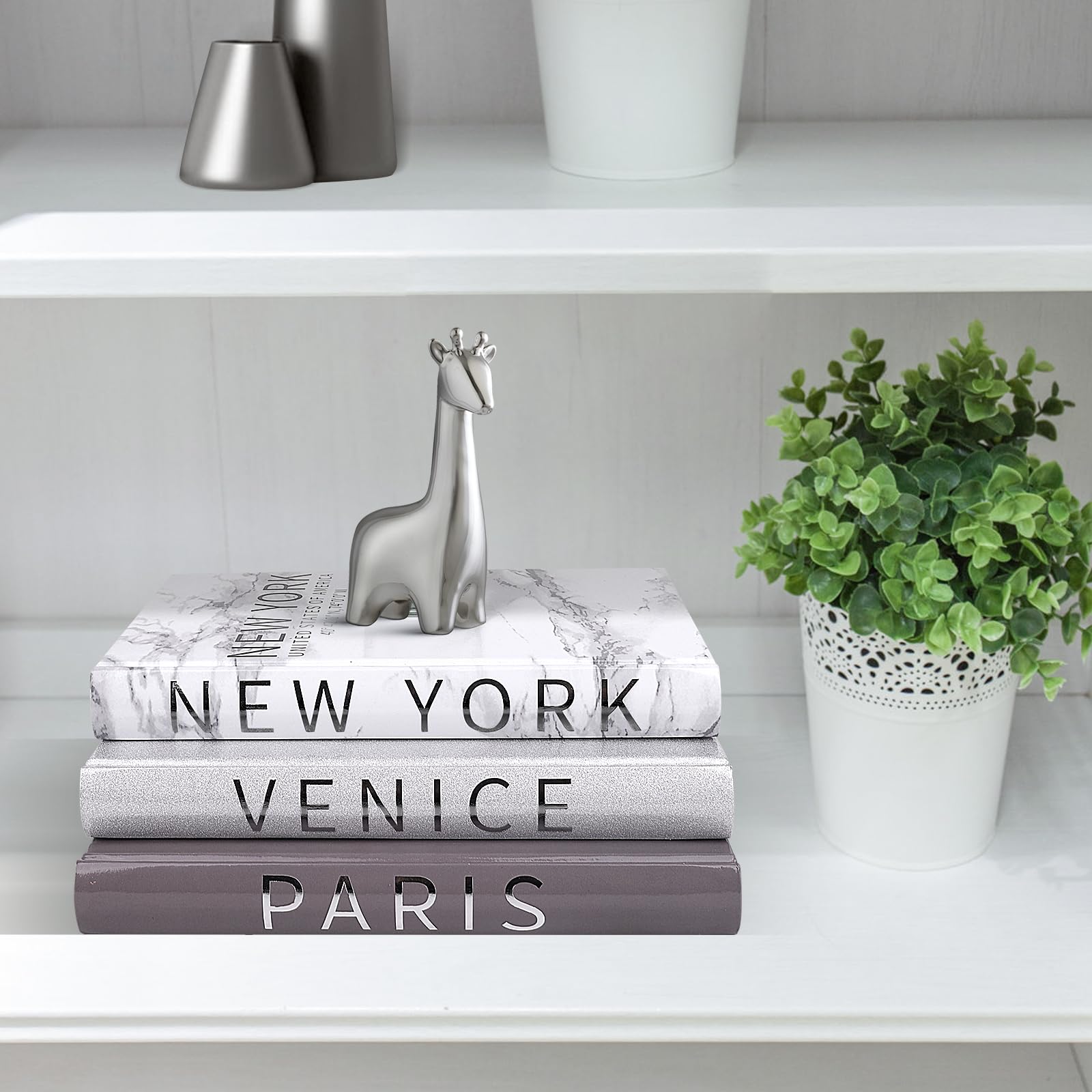 Set of 3 Decorative Books with Silver Foil Stamping - Fashion Designer Coffee Table Books for Home Decor, Bookshelf Styling & Living Room Accents | Perfect for Modern Interior Design, Gift Giving and Stylish Shelf Displays