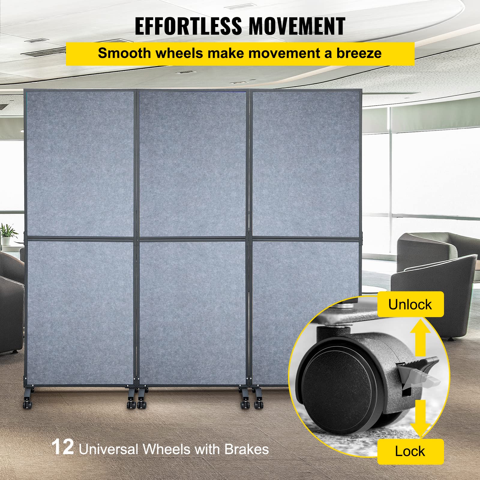 VEVOR 5.5 ft Folding Room Divider Privacy Screen - 3 Panel Portable Partition Wall for Office, Library, School - Light Gray Acoustic Space Separator | Perfect for Home Offices, Classrooms & Event Spaces