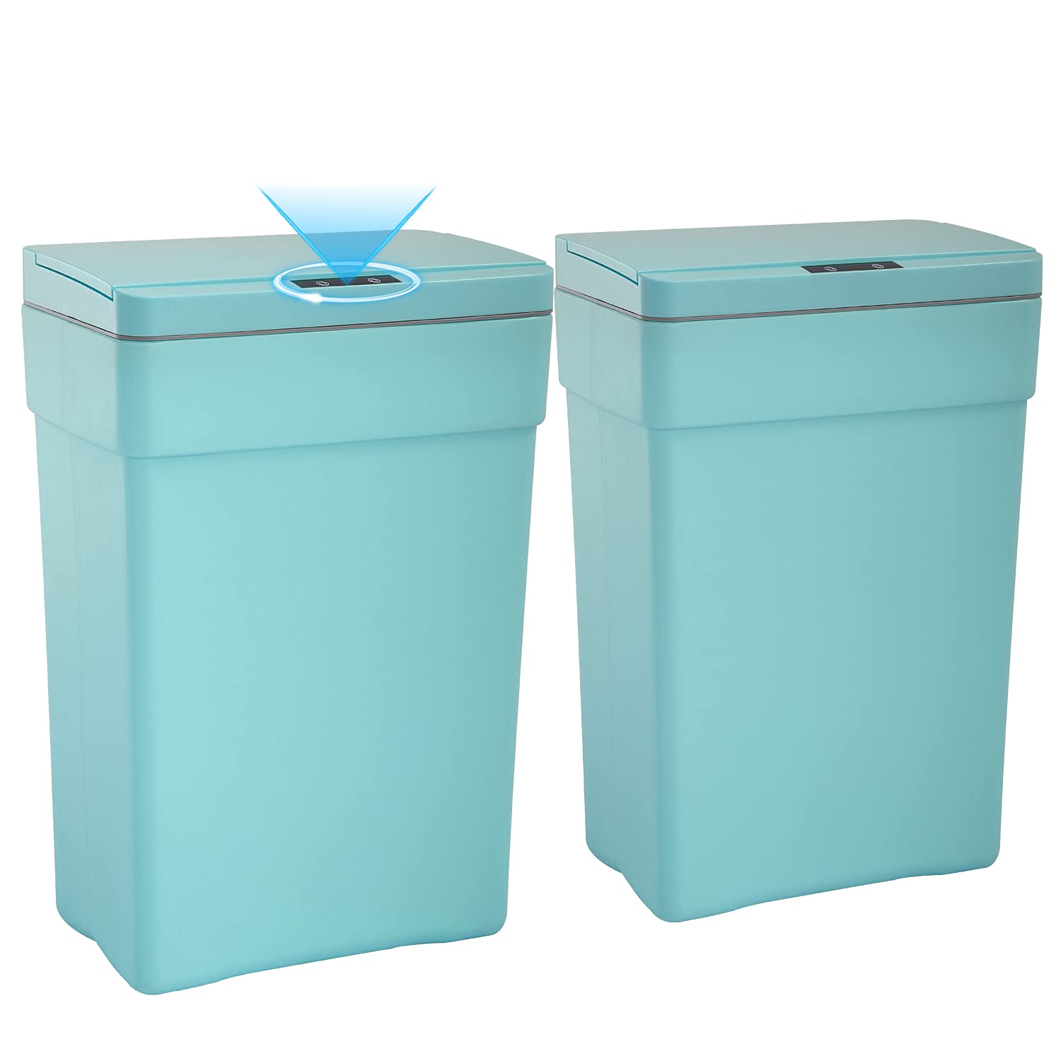 Automatic Motion Sensor Trash Can - 13 Gallon (50 Liter) Touch-Free Kitchen Garbage Bin with Lid, Blue Plastic Waste Basket for Office, Bathroom, Living Room & Home Use - Set of 2, Ideal for Hands-Free Disposal & Hygiene Maintenance