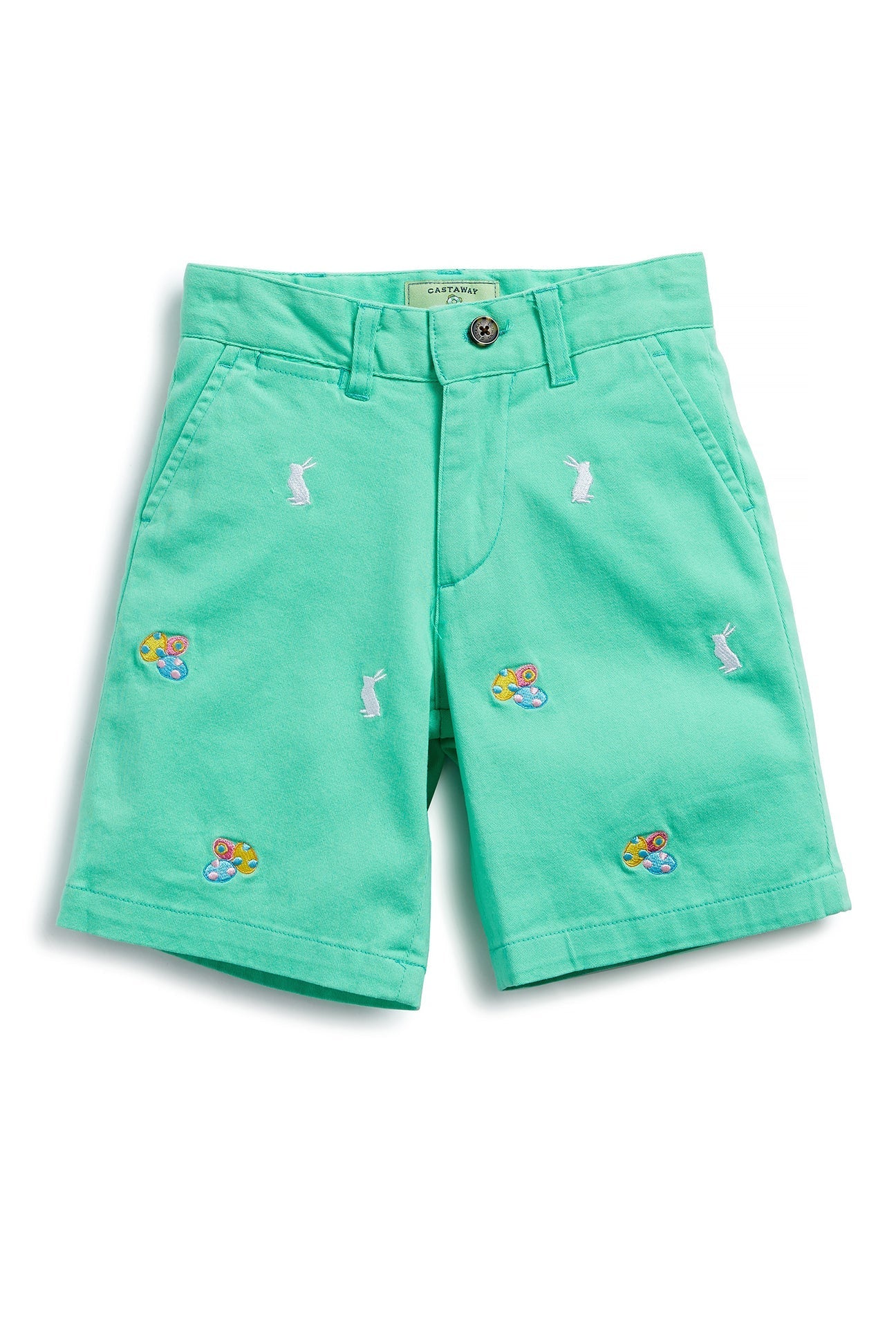 Jetties Stretch Twill Shorts - Spring Green with Easter Egg & Bunny Print - Perfect for Spring Outfits, Easter Celebrations & Casual Wear