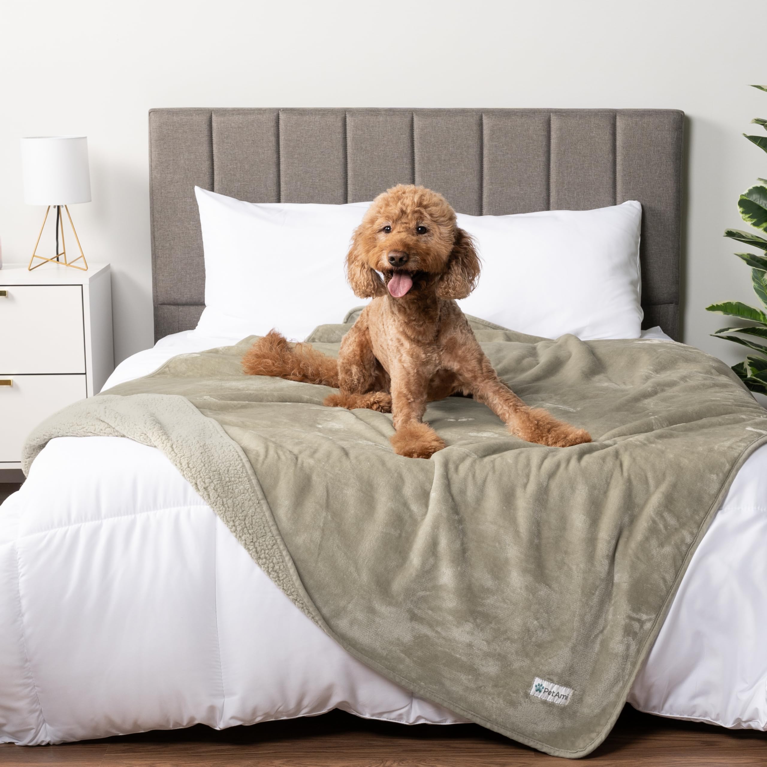 **PetAmi Waterproof Dog Blanket for Extra Large Dogs – Pee Proof, Reversible, Soft & Washable – 90x90 Inches Taupe – Ideal for Beds, Couches & Crates**