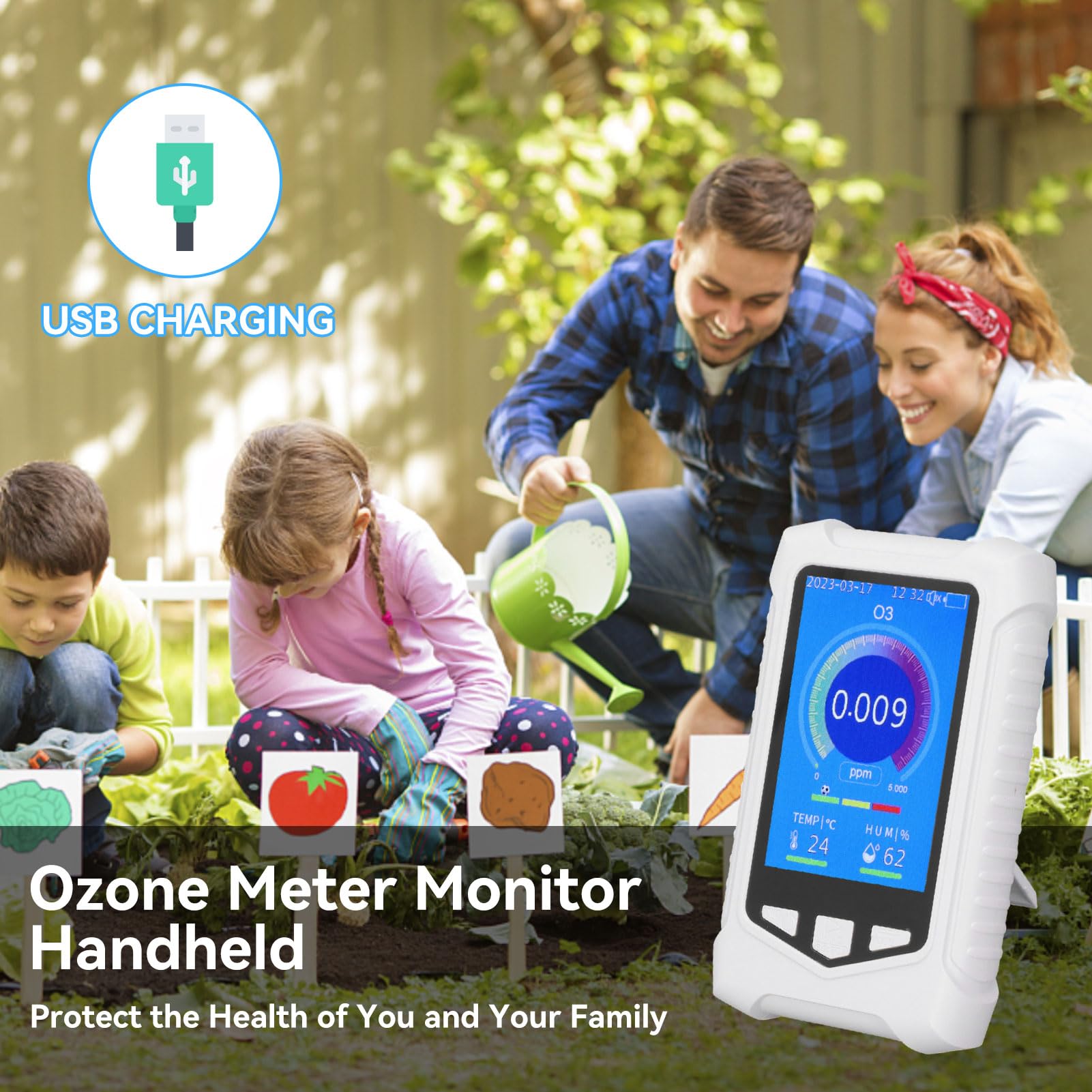 3-in-1 Air Quality Monitor with Ozone Detector, Temperature & Humidity Sensor - Portable USB Rechargeable O3 Gas Meter for Home, Office & Travel - Perfect for Indoor Air Pollution Testing & Smart Home Monitoring