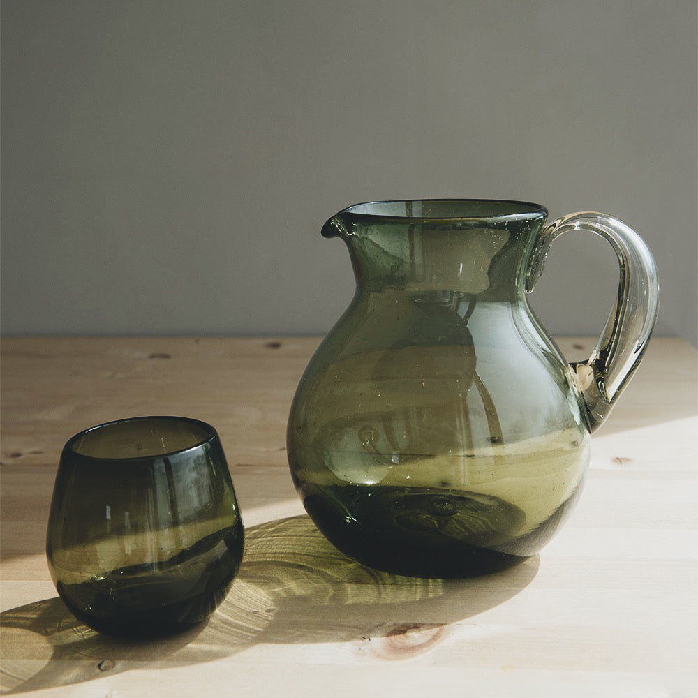 Premium Round Glass Pitcher with Olive Design - Perfect for Iced Tea, Lemonade & Summer Beverage Serving