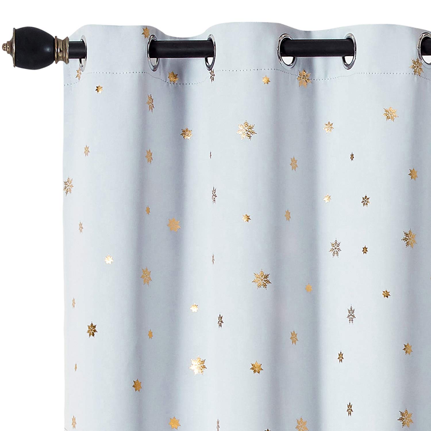 Blackout Curtains for Kids Room - Thermal Insulated Grommet Room Darkening Curtains with Golden Snowflake Print, 2 Panels (52x63 Inches, White) - Perfect for Nursery, Bedroom & Home Theater