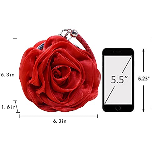 Millya Women's Rose Floral Evening Clutch Bag - Handmade Wedding Prom Tote with Chain Shoulder Strap (A-Red) | Perfect for Parties, Date Nights & Formal Events