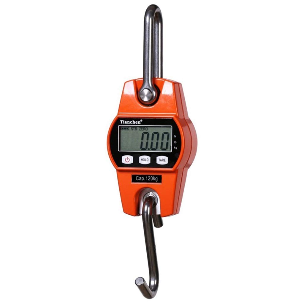Stainless Steel Digital Hanging Scale 100kg Capacity with LCD Display - Heavy Duty Industrial Hanging Weight Scale for Home, Farm, Market, Fishing & Hunting (Orange) - Perfect for Weighing Livestock, Produce, Game and Outdoor Adventures
