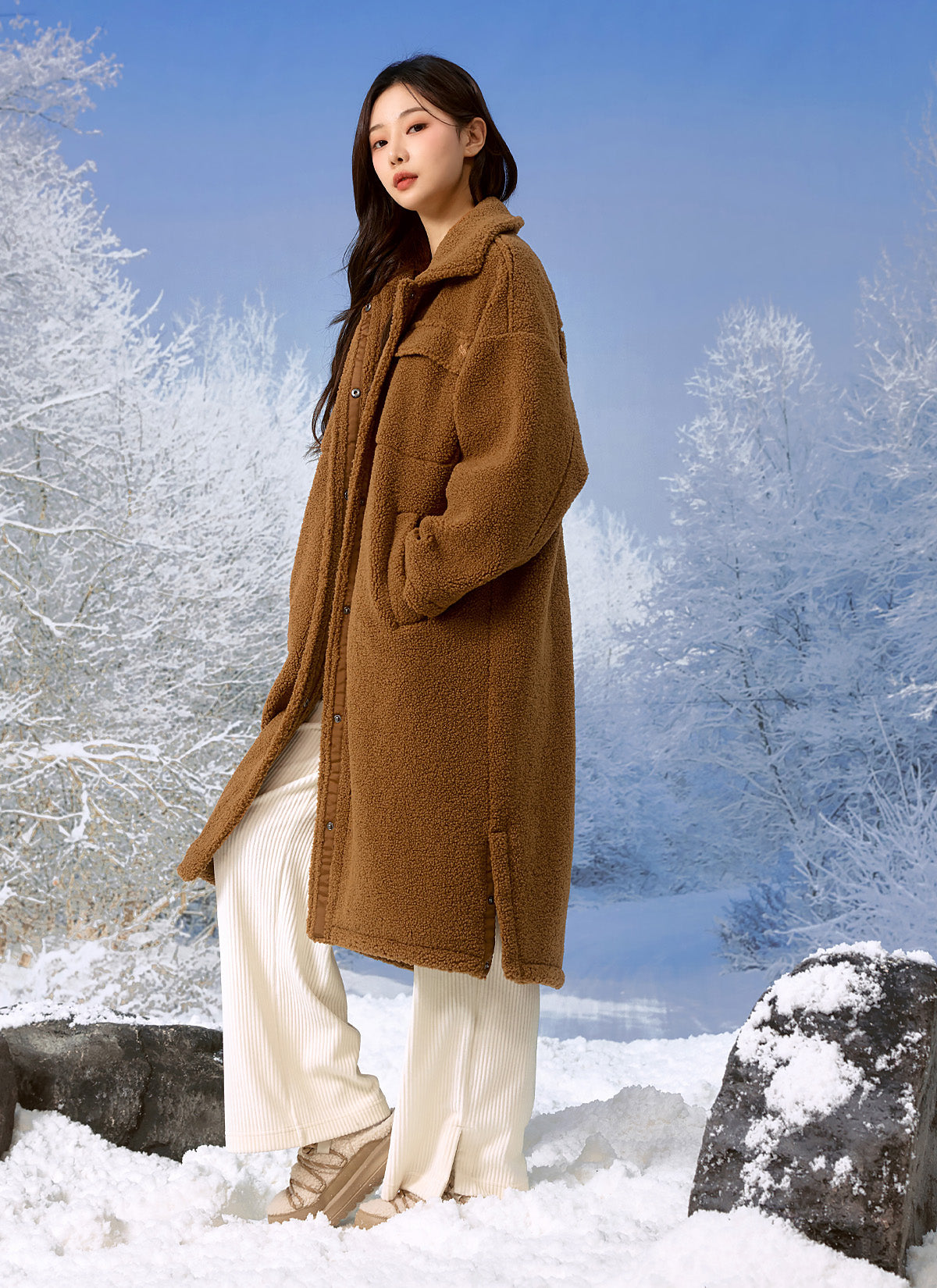 Sherpa Cozy Long Jacket for Women - Warm Fleece Lined Winter Coat with Pockets | Perfect for Cold Weather, Outdoor Activities & Casual Wear