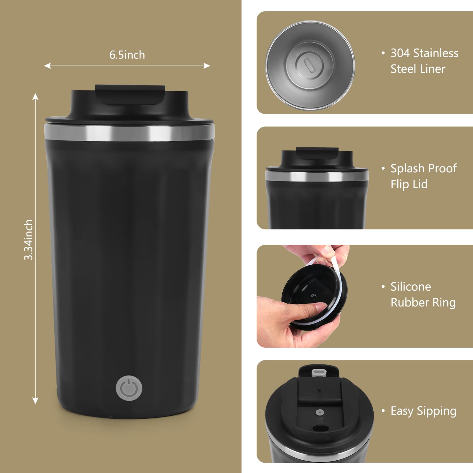 Yummy Sam 13.5 Oz Electric Self Stirring Coffee Mug with Lid - Rechargeable Automatic Milk Frother, Hot Chocolate & Juice Mixer Tumbler for Home, Office, Travel & Gym - Perfect for Coffee Lovers & On-the-Go (Black)