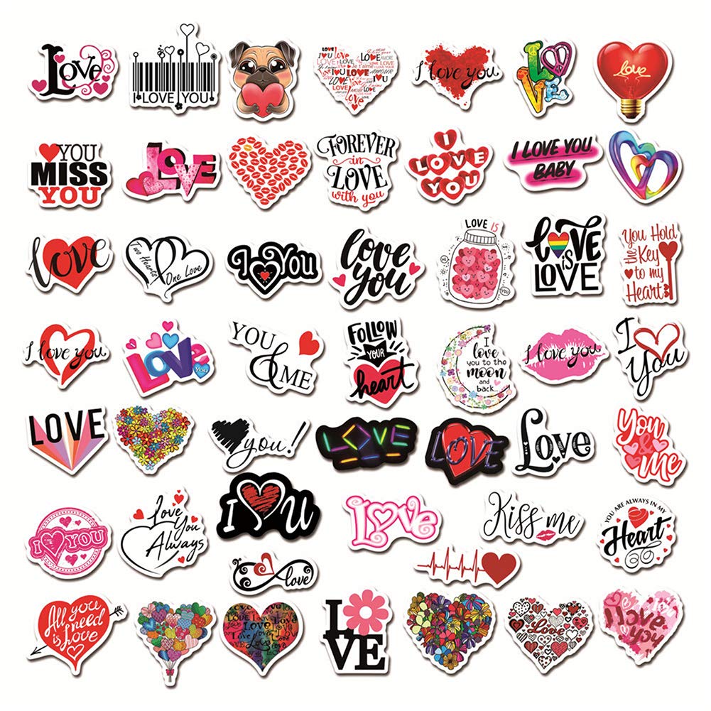 50 Pcs Waterproof Love Stickers - Vinyl Decals for Bike, Water Bottle, Laptop, Bicycle, Fridge, Cup, Luggage, Phone & Skateboard | Romantic DIY Decoration for Valentine's Day, Anniversary & Couple Gifts