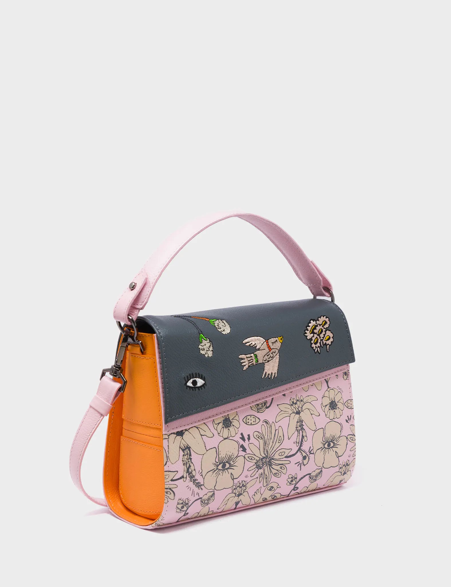 Anastasio Mini Crossbody Handbag for Women - Parfait Pink Genuine Leather with Floral Design, Perfect for Daily Use, Travel & Date Night