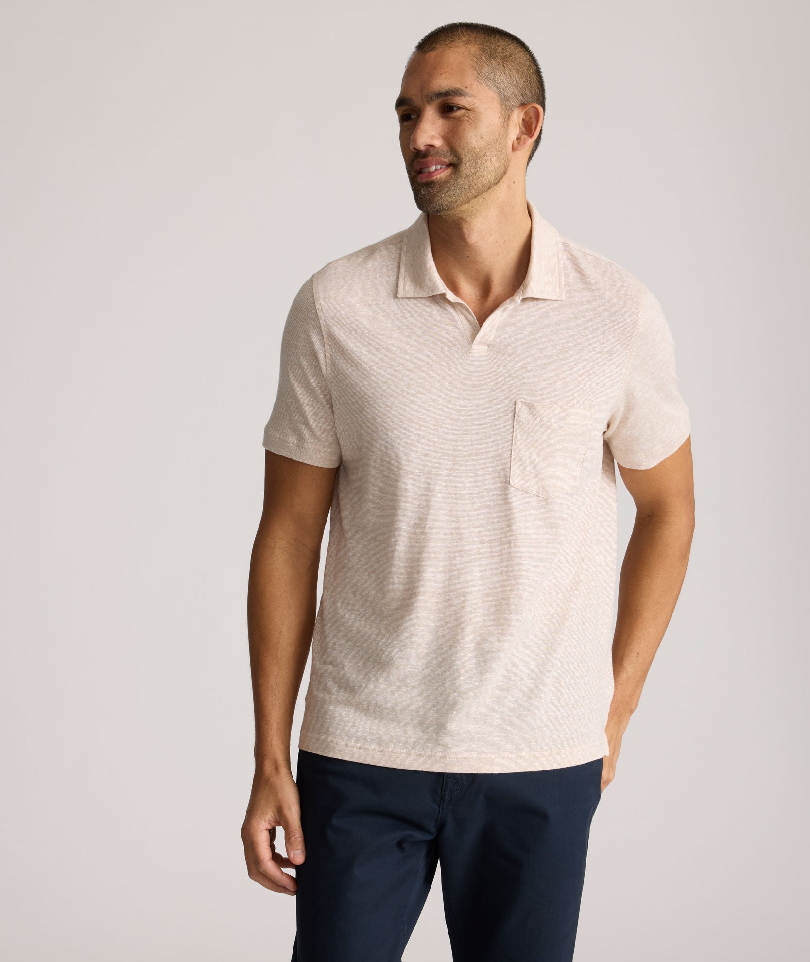 Premium Cotton Linen Johnny Collar Polo Shirt for Men - Breathable Summer Casual Wear - Perfect for Office, Golf & Outdoor Activities