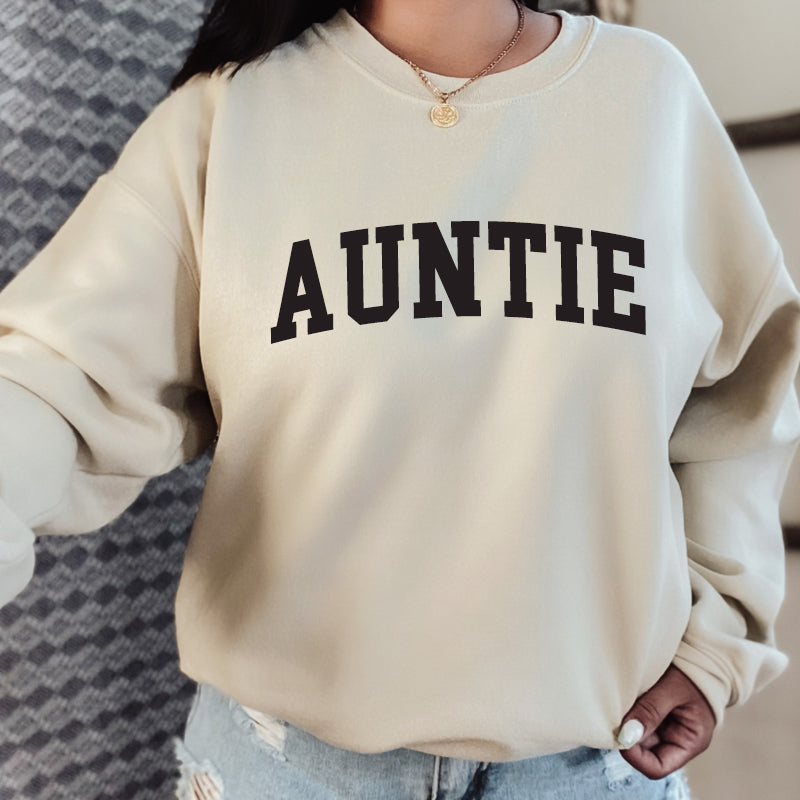 Trendy Auntie College Arch Sweatshirt for Women - Vintage Inspired Pullover Hoodie | Perfect for Campus, Casual Outings & Cozy Loungewear