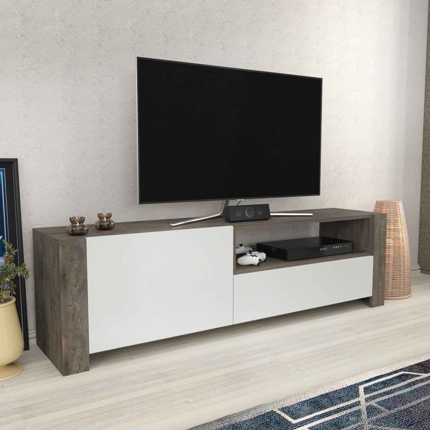 Modern Piedmont TV Stand for Living Room - 60 Inch Entertainment Center with Storage Shelves & Cable Management - Perfect for Flat Screen TVs, Gaming Consoles & Home Theater Setup