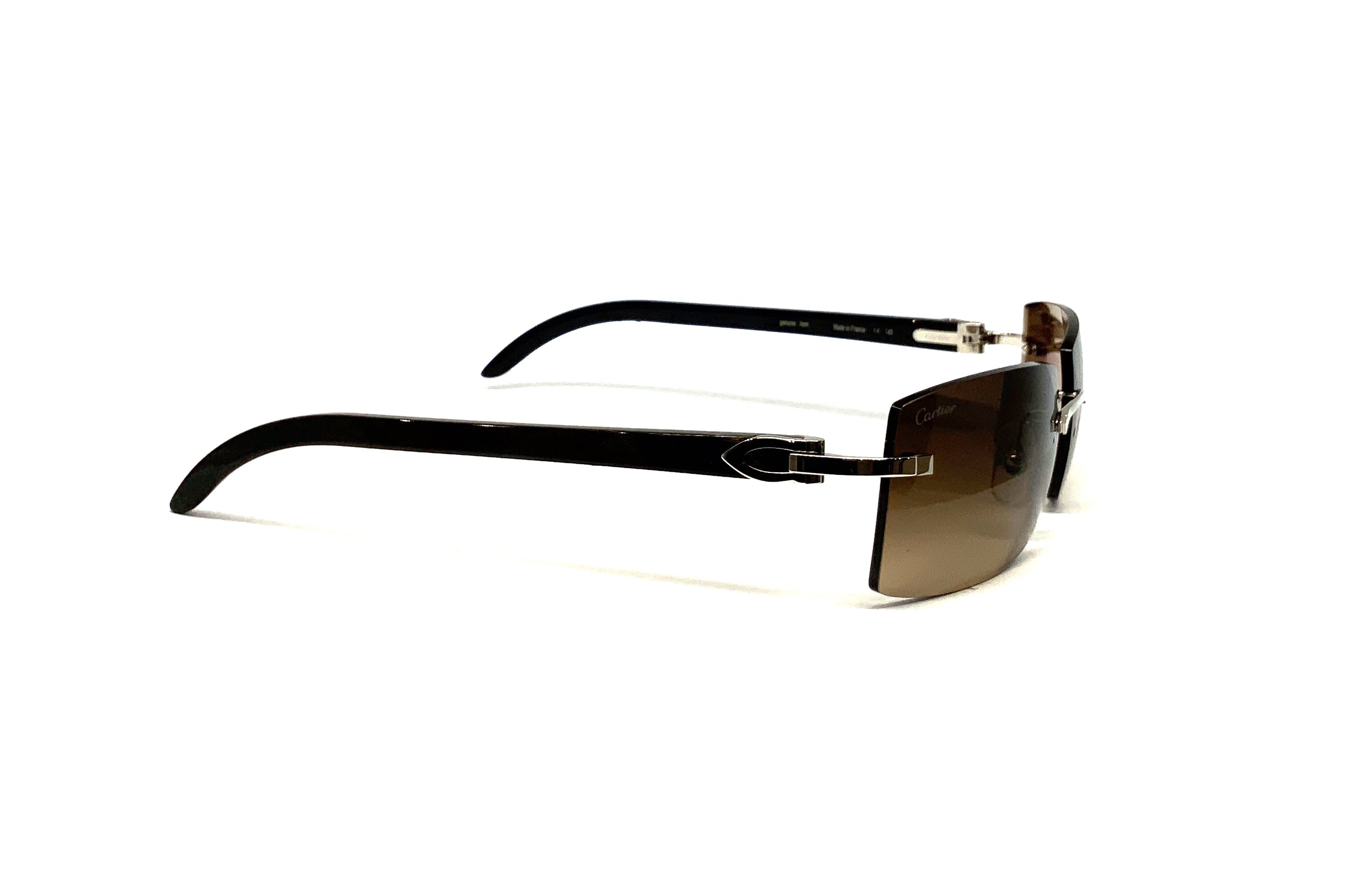 Cartier C Décor CT0024RS 001 Sunglasses - Black Buffalo Horn Frame with Cool Brown Gradient Lenses | Luxury Fashion Accessories for Men & Women | Perfect for Outdoor Activities & Stylish Occasions