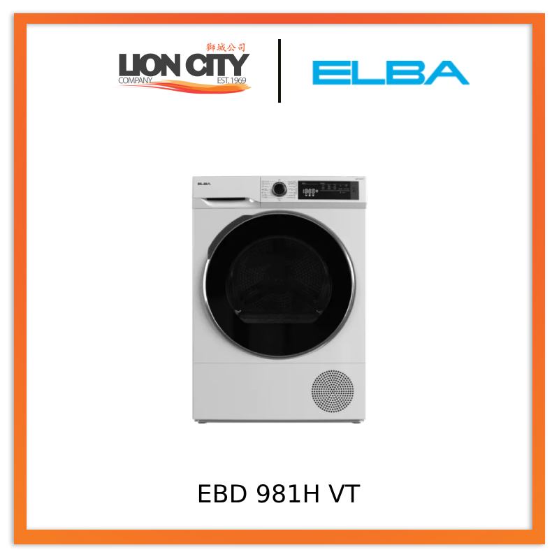 Elba EBD 981H VT 9Kg Energy Efficient Heat Pump Dryer - Perfect for Large Families & Eco-Friendly Laundry Rooms