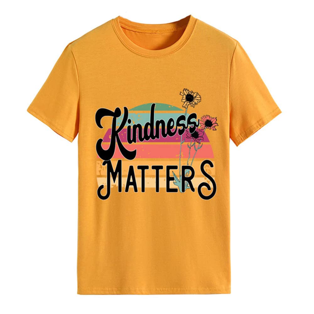 Kindness Matters Women's Rainbow Sunflower Graphic T-Shirt - Short Sleeve Inspirational Tee for Teachers | Perfect Gift for Educators, Back to School & Women's Empowerment
