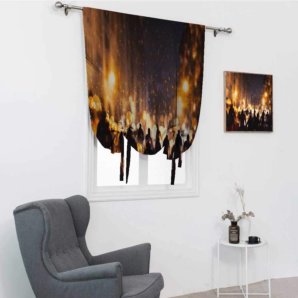Zombie Kitchen Window Curtains - Burning Town Urban Chaos Design with Human Silhouettes, Street Pattern Print Room Darkening Roman Shades (Amber Mauve Seal Brown, 30x64 Inches) - Perfect for Halloween Decor, Horror Theme Bedrooms & Apocalyptic Style Home Decor