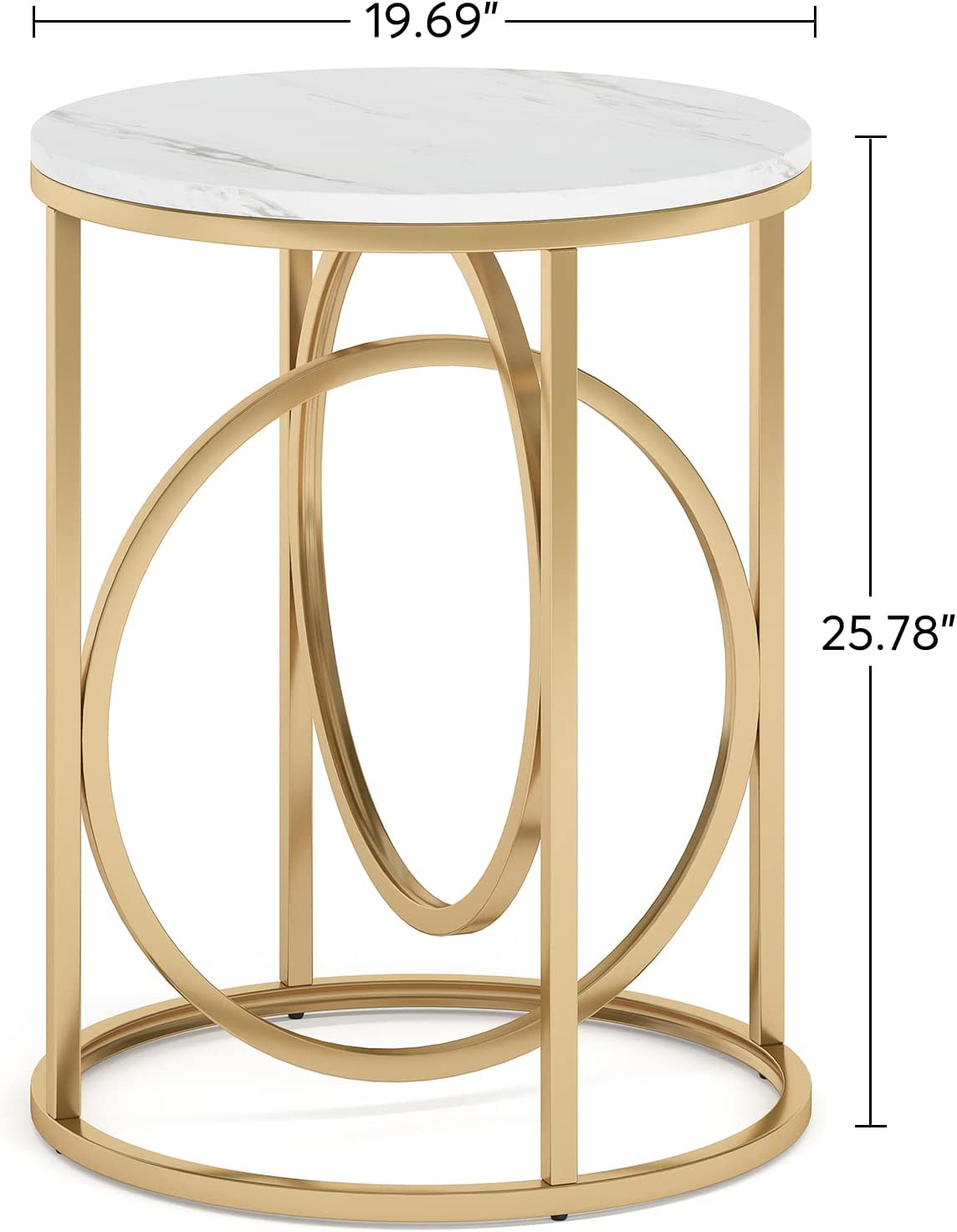 Modern Round End Table with Faux Marble Top - Stylish Sofa Side Table for Living Room, Bedroom & Office Decor