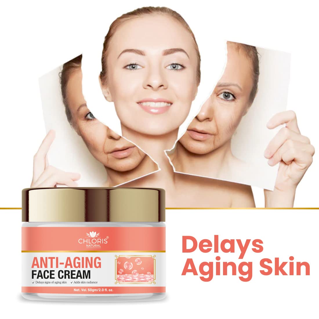 CHLORIS NATURAL Anti Aging Face Cream for Women - Collagen Boosting & Deep Moisturizing Firming Cream | 50gm | Reduces Wrinkles & Fine Lines | Day & Night Use for Youthful Glow | Perfect for Dry & Mature Skin Care Routine