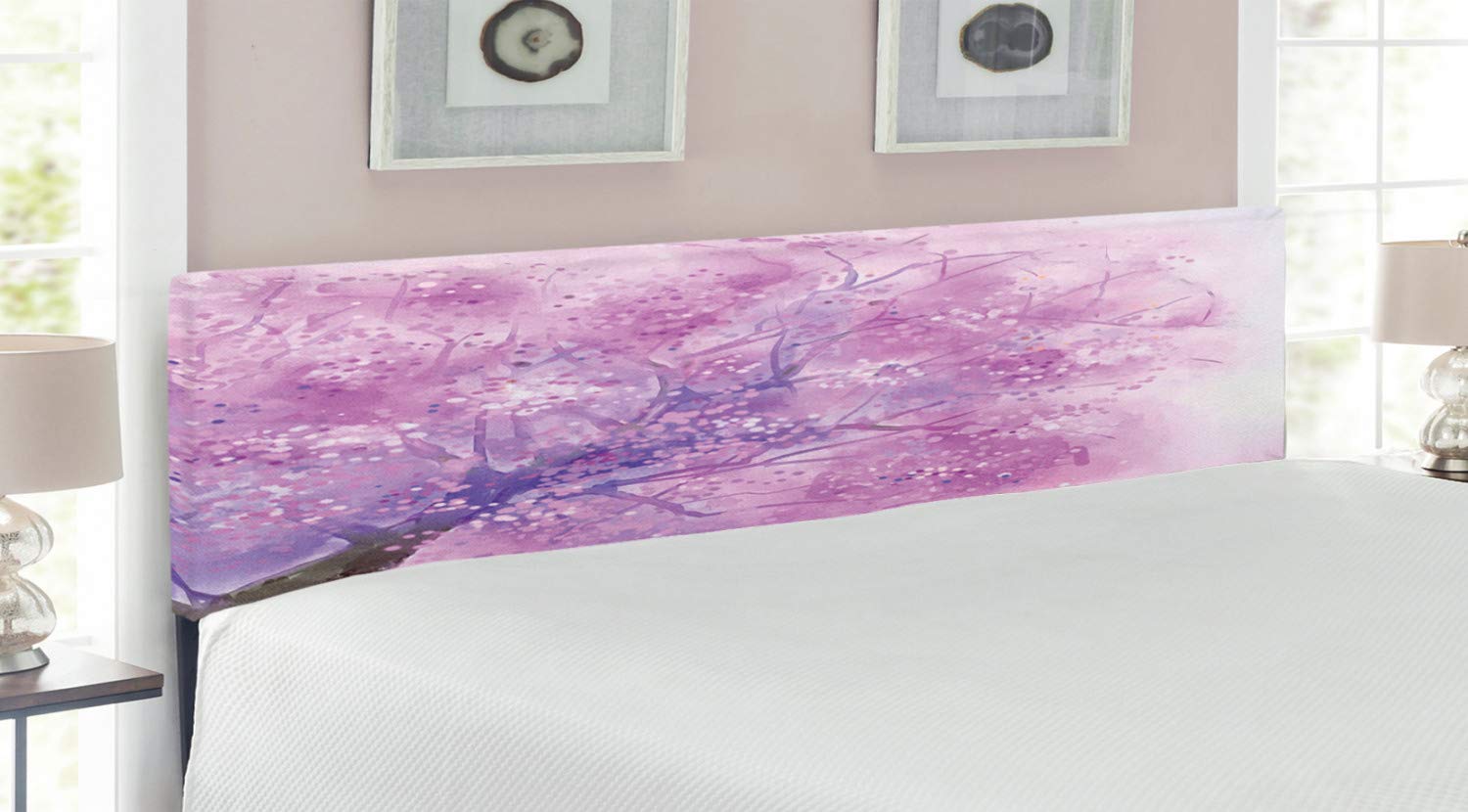 Ambesonne Floral Upholstered Headboard King Size - Purple Memory Foam Bed Headboard with Romantic Tree & Cloud Design, Valentine's Day Inspired Home Decor for Master Bedroom, Guest Room, Hotel Decor