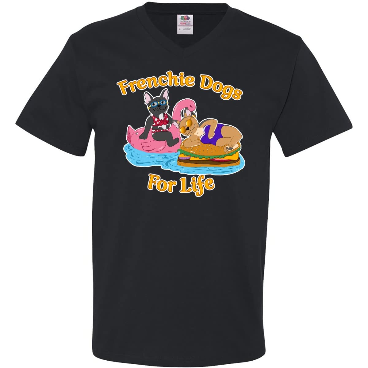 Stylish Cute French Bulldogs on Pool Floaties Frenchie Men's V-Neck T-Shirt for Summer Beach & Pool Parties