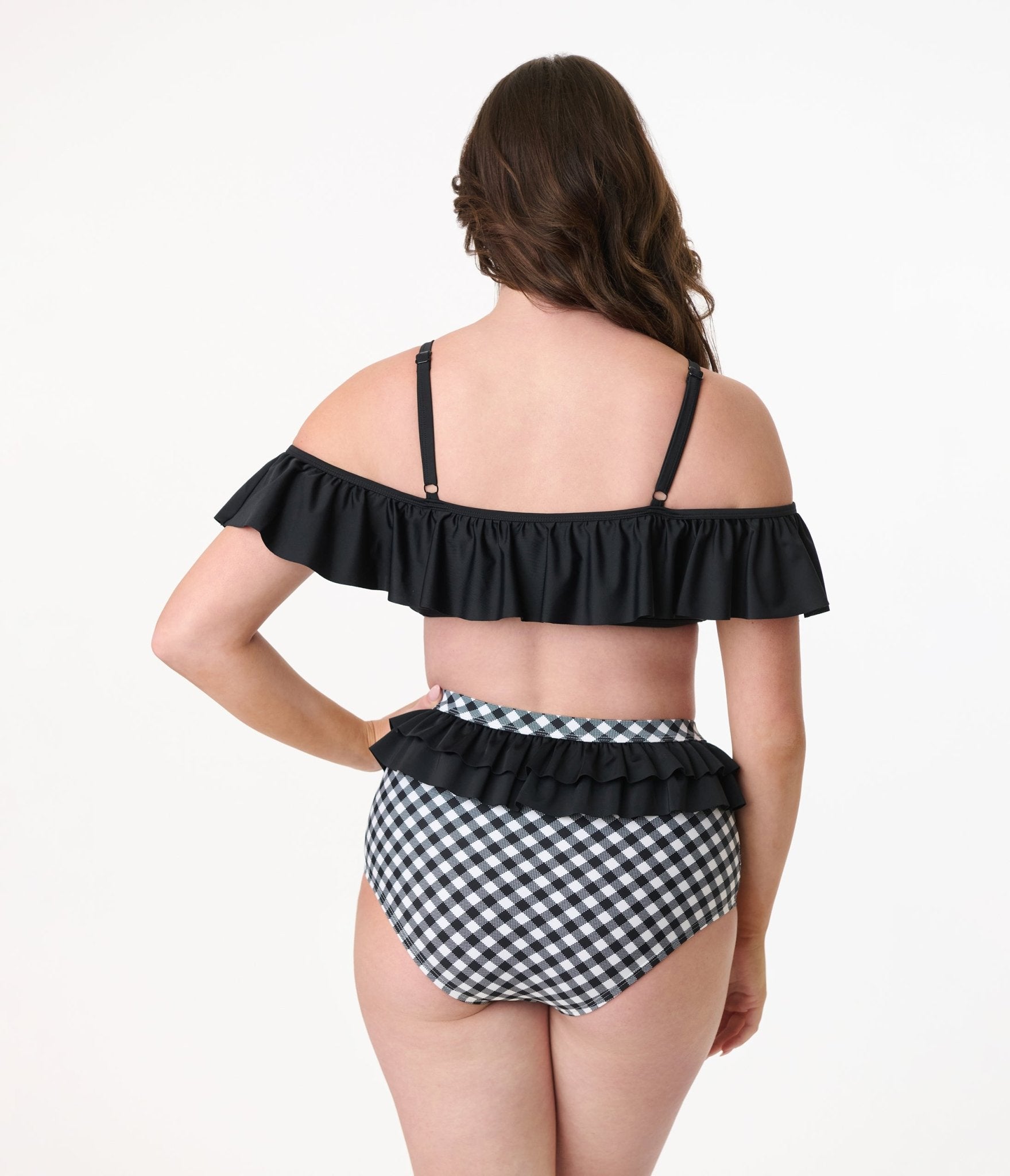 Unique Vintage Black Ruffle Swim Top - Retro High Neck Bikini Top for Women | Perfect for Beach Vacations, Pool Parties & Summer Getaways
