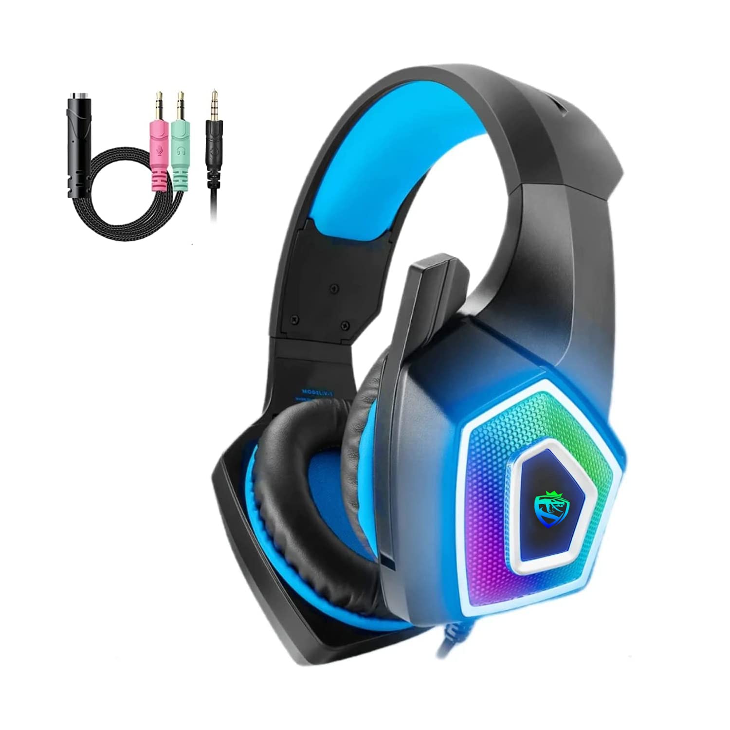 ARKARTECH Gaming Headset with Microphone - Noise Cancelling Over-Ear Headphones with Stereo Surround Sound & LED Lights for Xbox One, PS4, PS5, PC, Nintendo Switch & Tablets - Perfect for Online Gaming, Streaming & Virtual Meetings