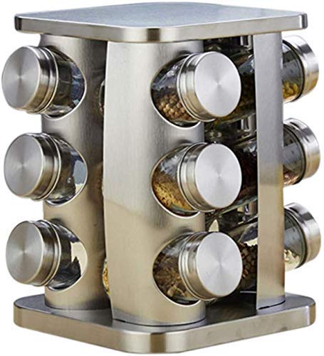 ZKS-KS Rotary Seasoning Jar - Stainless Steel & Glass Spice Container for Salt, Pepper, Herbs - Perfect for Kitchen, Dining Table & Cooking Seasoning Needs