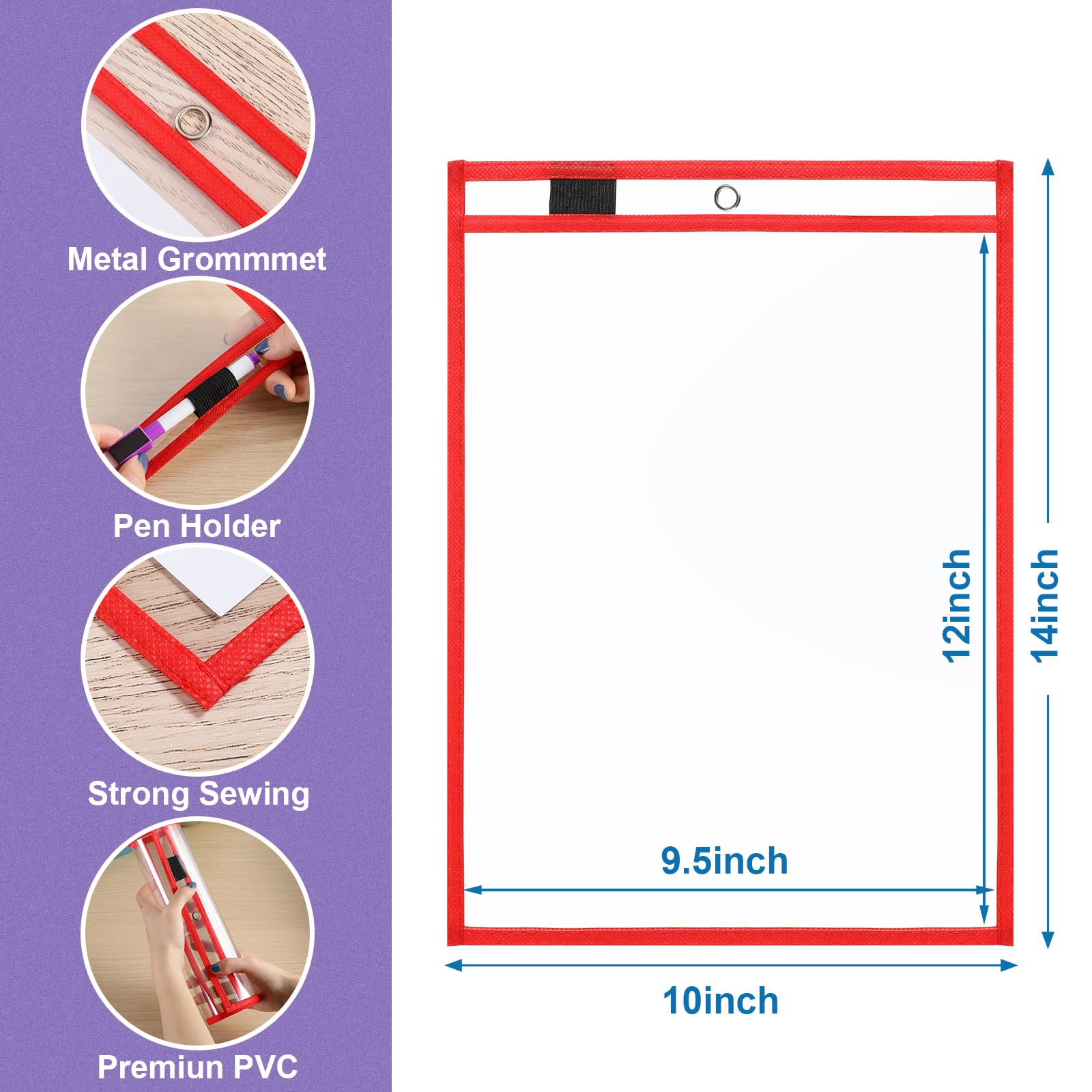 50-Piece Dry Erase Pockets - Clear Plastic Sleeves for Classroom, Office & Retail | 14