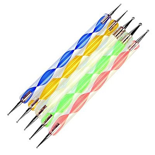 5-Piece Nail Art Dotting & Marbleizing Tool Set - Professional Dotting Pens for Nail Decoration, Stamping & Design - Perfect for DIY Manicures, Salon Use & Nail Art Beginners