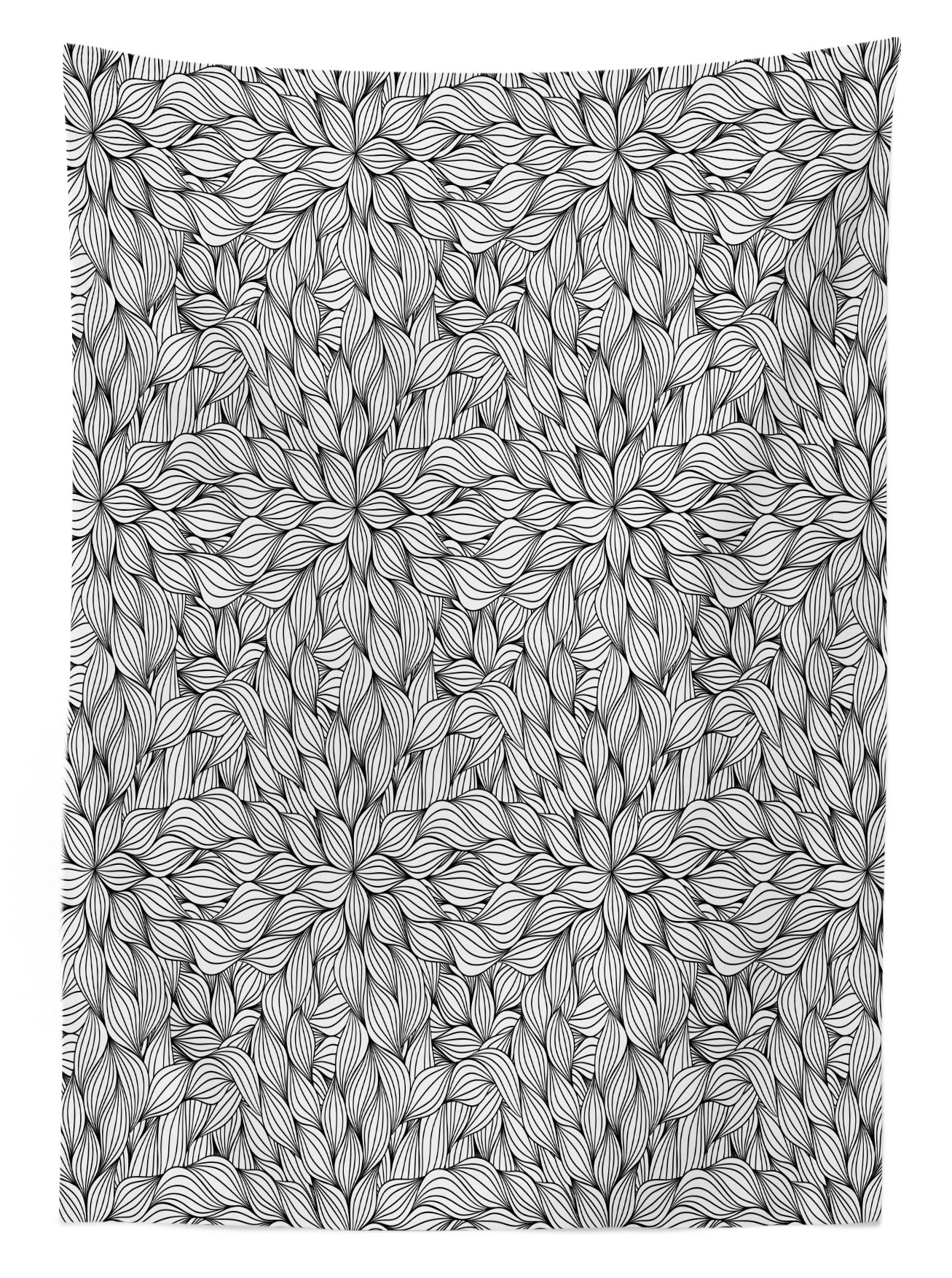 Ambesonne Black and White Outdoor Tablecloth - Line Art Foliage Pattern with Striped Leaves & Petals | Washable Picnic Table Cover 58x84 Inches | Perfect for Garden Parties, BBQs, and Outdoor Dining Decor