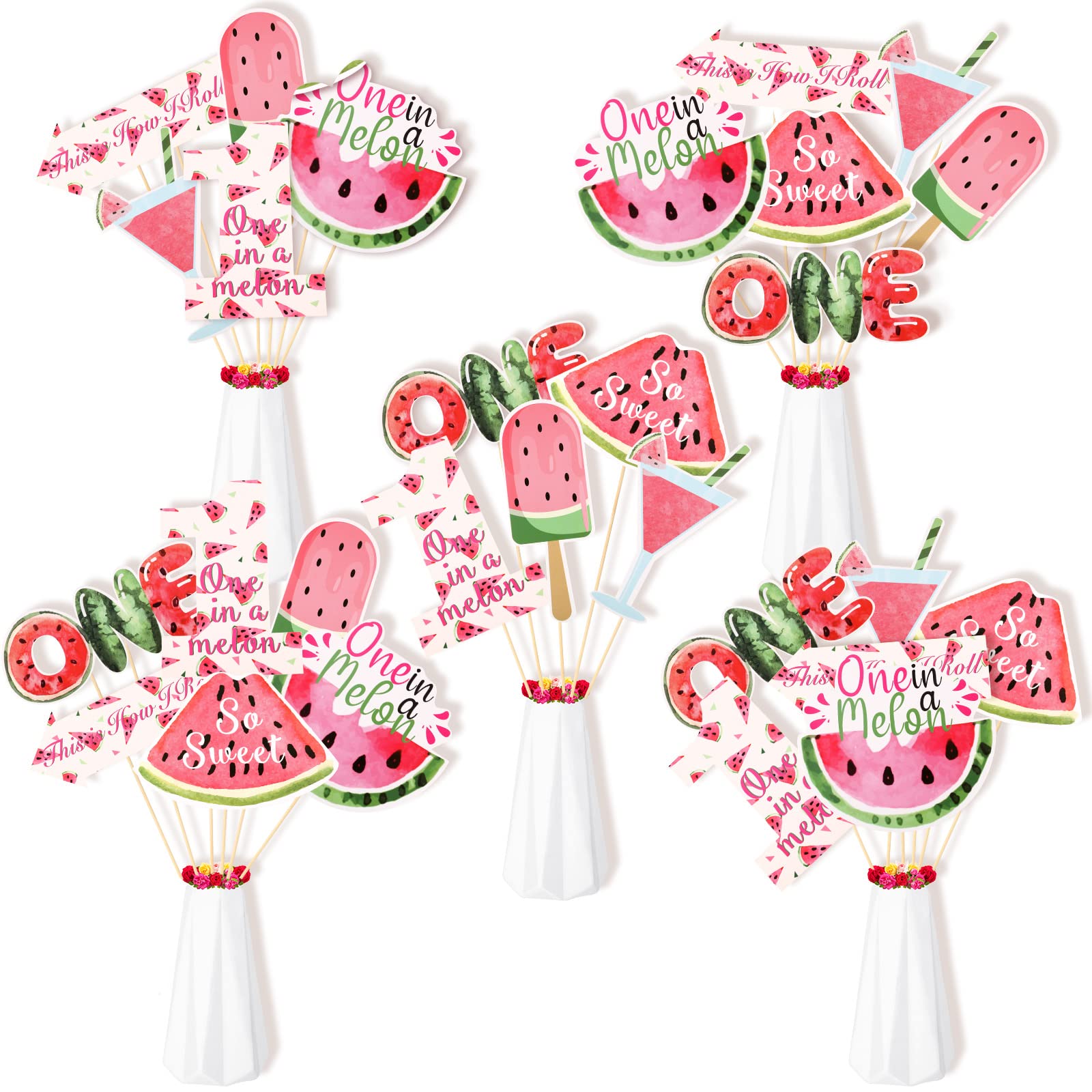 28 Pcs Watermelon Party Decorations - Summer Birthday Party Supplies, Centerpiece Sticks, Fruit Cutouts for Baby 1st Birthday, Baby Shower, Bridal Shower & Summer BBQ Decorations - Perfect for Indoor/Outdoor Events