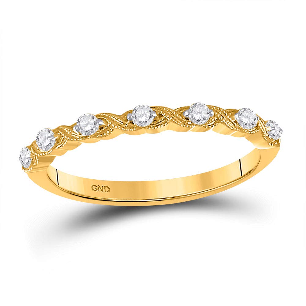 14K Yellow Gold Women's Round Diamond XOXO Stackable Band Ring - 1/8 Cttw, Dainty Love Ring for Anniversary, Wedding, Valentine's Day Gift