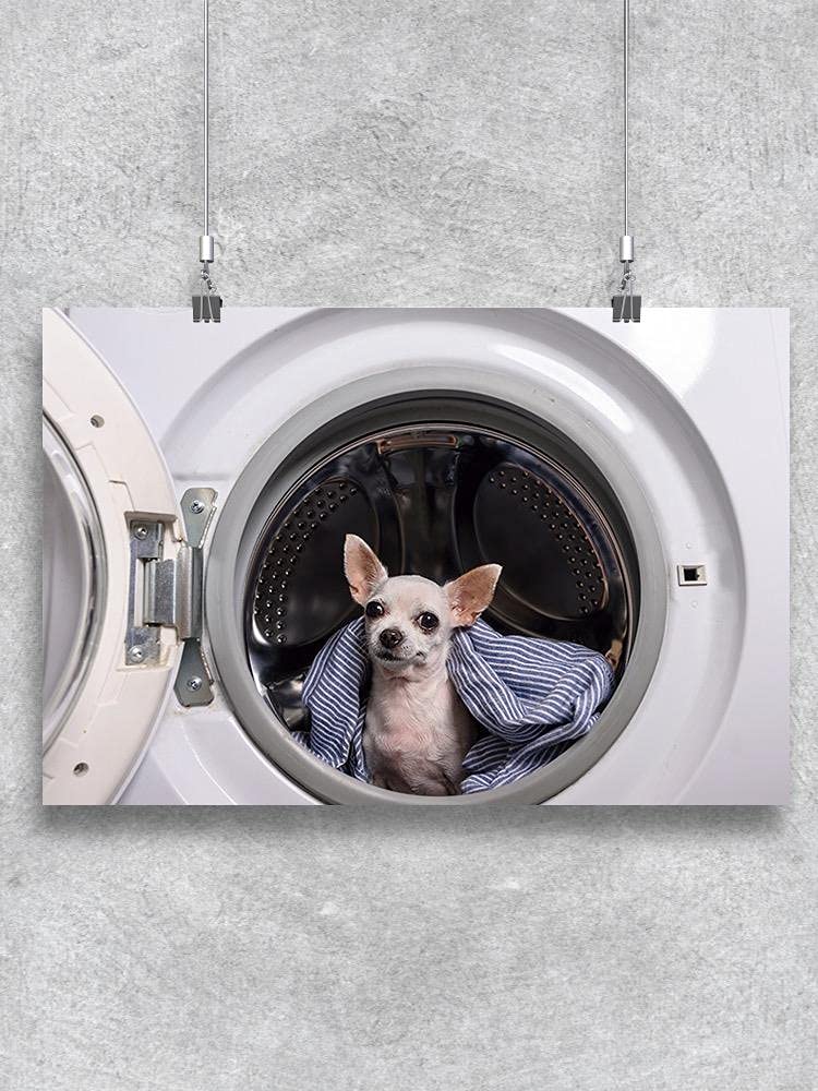 Smartprints Chihuahua in Washing Machine Poster - Funny Dog Wall Art for Laundry Room Decor, Bathroom Humor & Unique Gift Idea