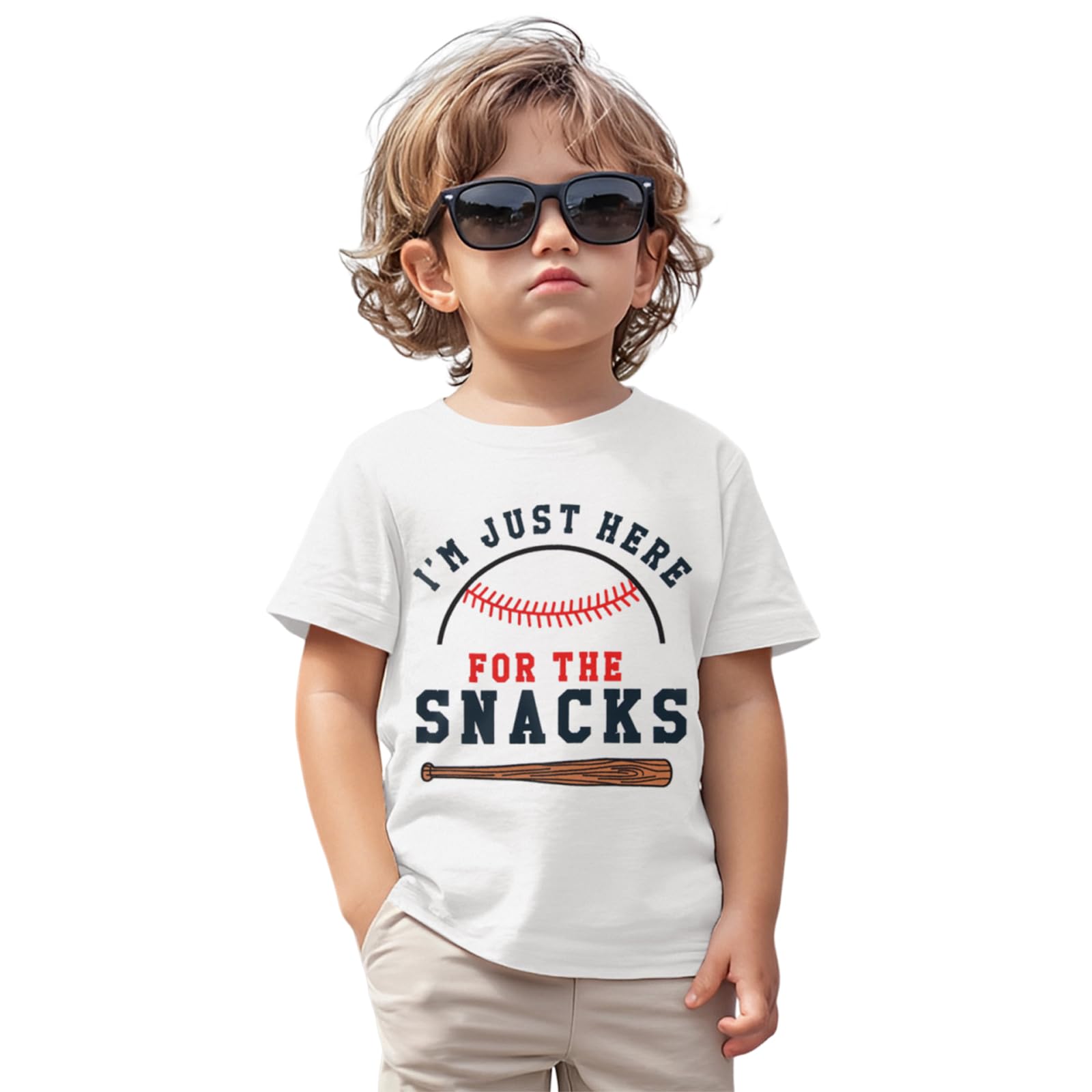 Funny 'I'm Just Here for The Snacks' Baseball Shirt for Toddler Boys & Girls - Soft Short Sleeve Summer Tee Tops for Playdates, Parties & Outdoor Activities