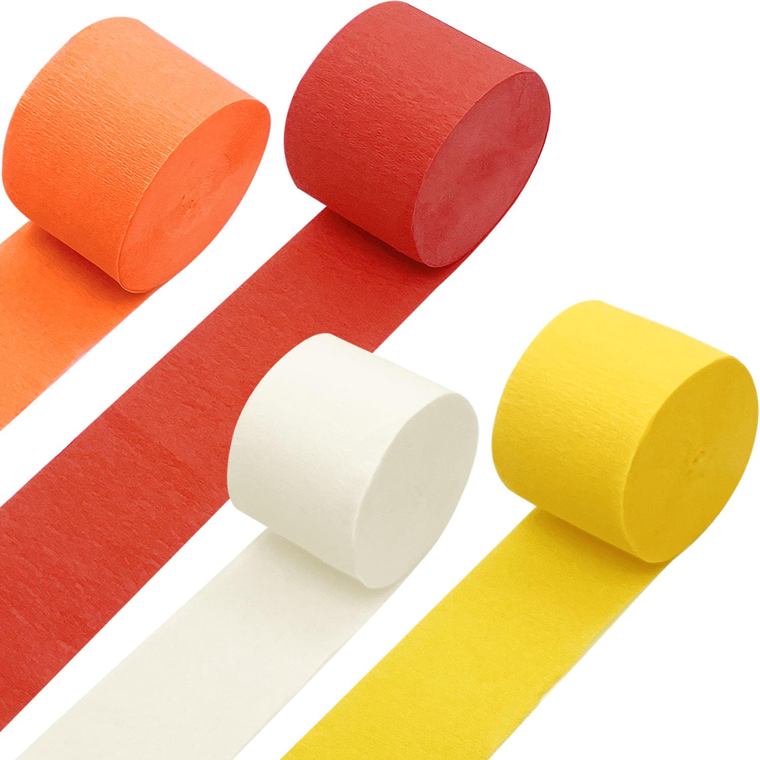 PheiLa Fall Party Supplies - 4 Rolls Crepe Paper Streamers (Yellow, Beige, Orange, Red) for Backdrop Decorations - 1.77 Inch x 82 Ft per Roll (Total 328ft) - Perfect for Fall Weddings, Birthday Parties, Baby Showers & Thanksgiving Crafts