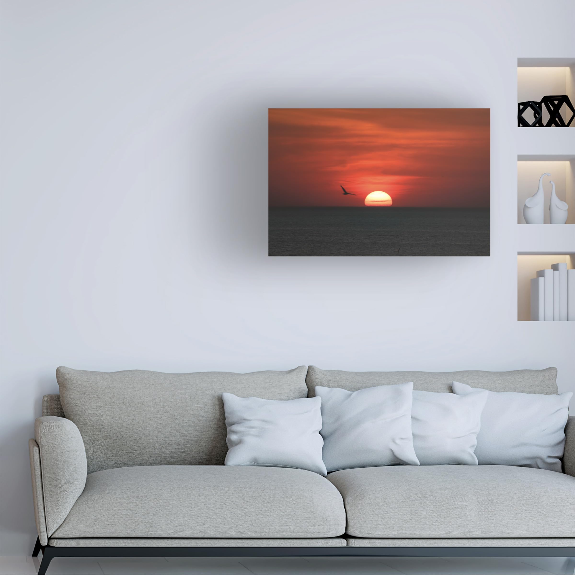 Kurt Shaffer 'June Seagull Sunset' Framed Canvas Wall Art Print - Coastal Beach Decor for Living Room, Bedroom & Office