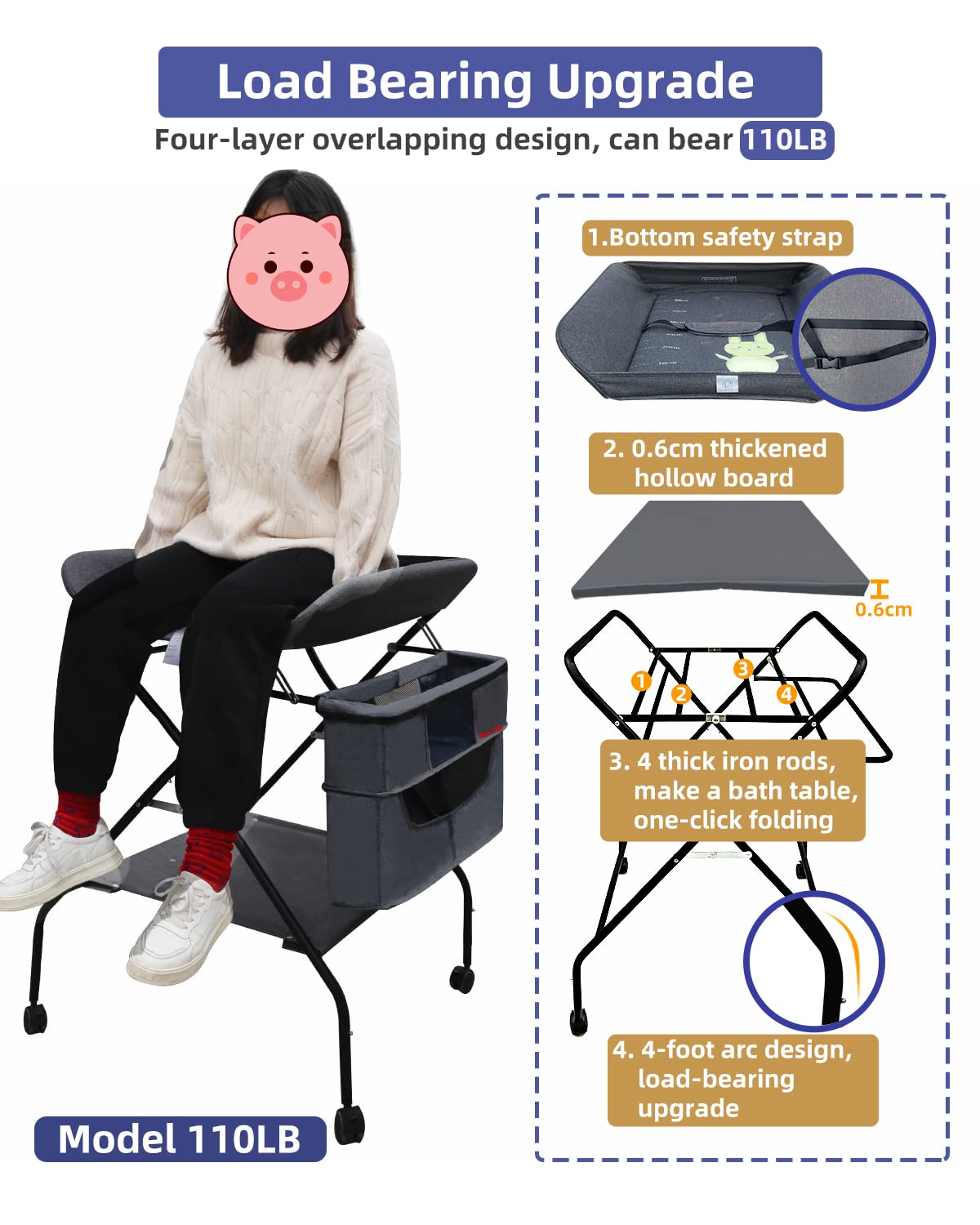 Portable Baby Changing Table with Pad - Foldable Diaper Changing Station & Nursery Organizer for Newborns & Infants (Grey) - Perfect for Home, Nursery, Travel & On-the-Go Parents