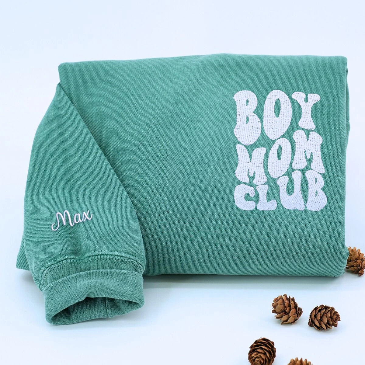 Custom Embroidered Boy Mom Club Sweatshirt & T-Shirt with Kids Names on Sleeve - Perfect for Family Matching Outfits, Mother's Day Gifts & Proud Mom Apparel