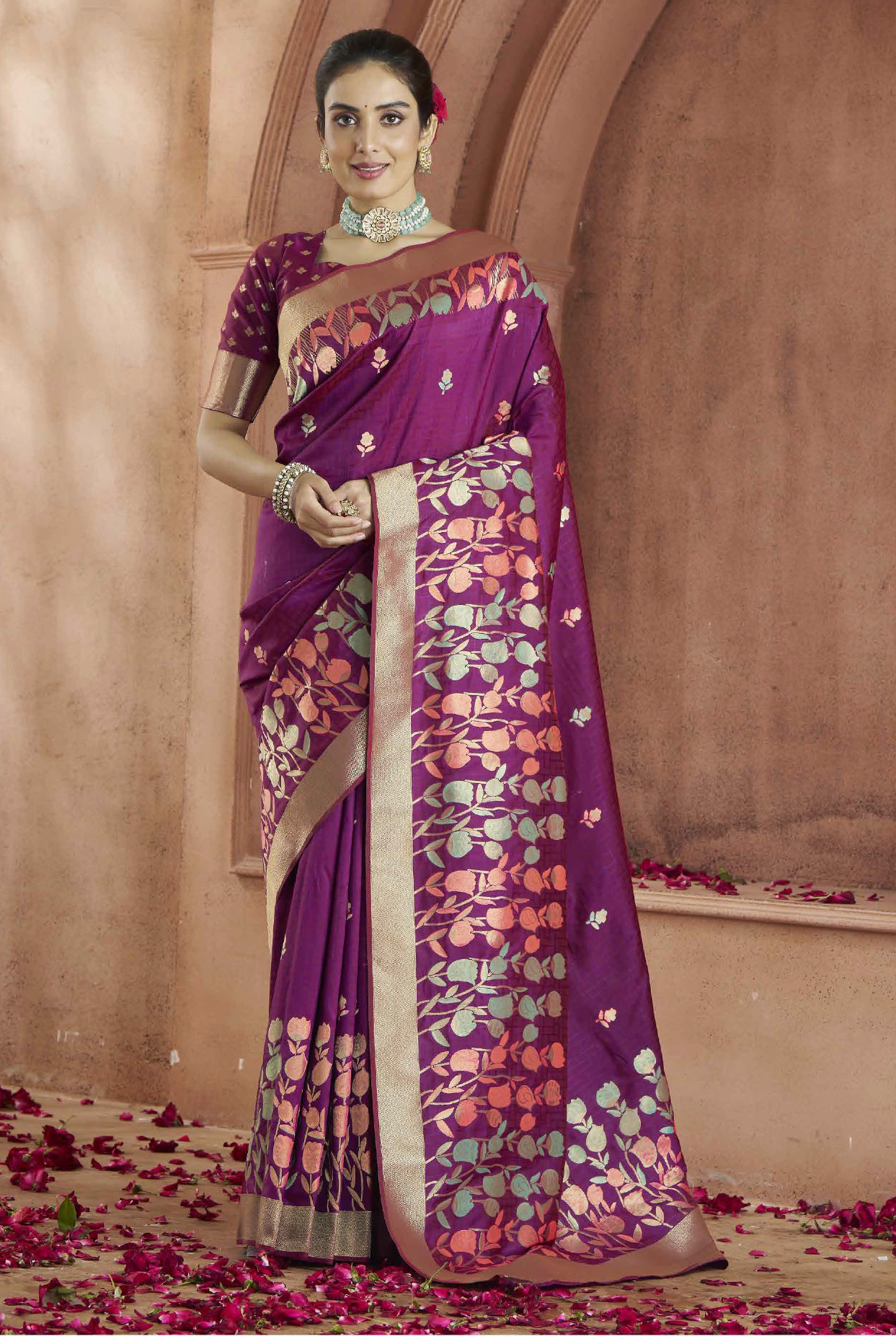 Dark Purple Zari Silk Saree for Party Wear (D826) | Elegant Indian Traditional Dress for Weddings & Festive Occasions