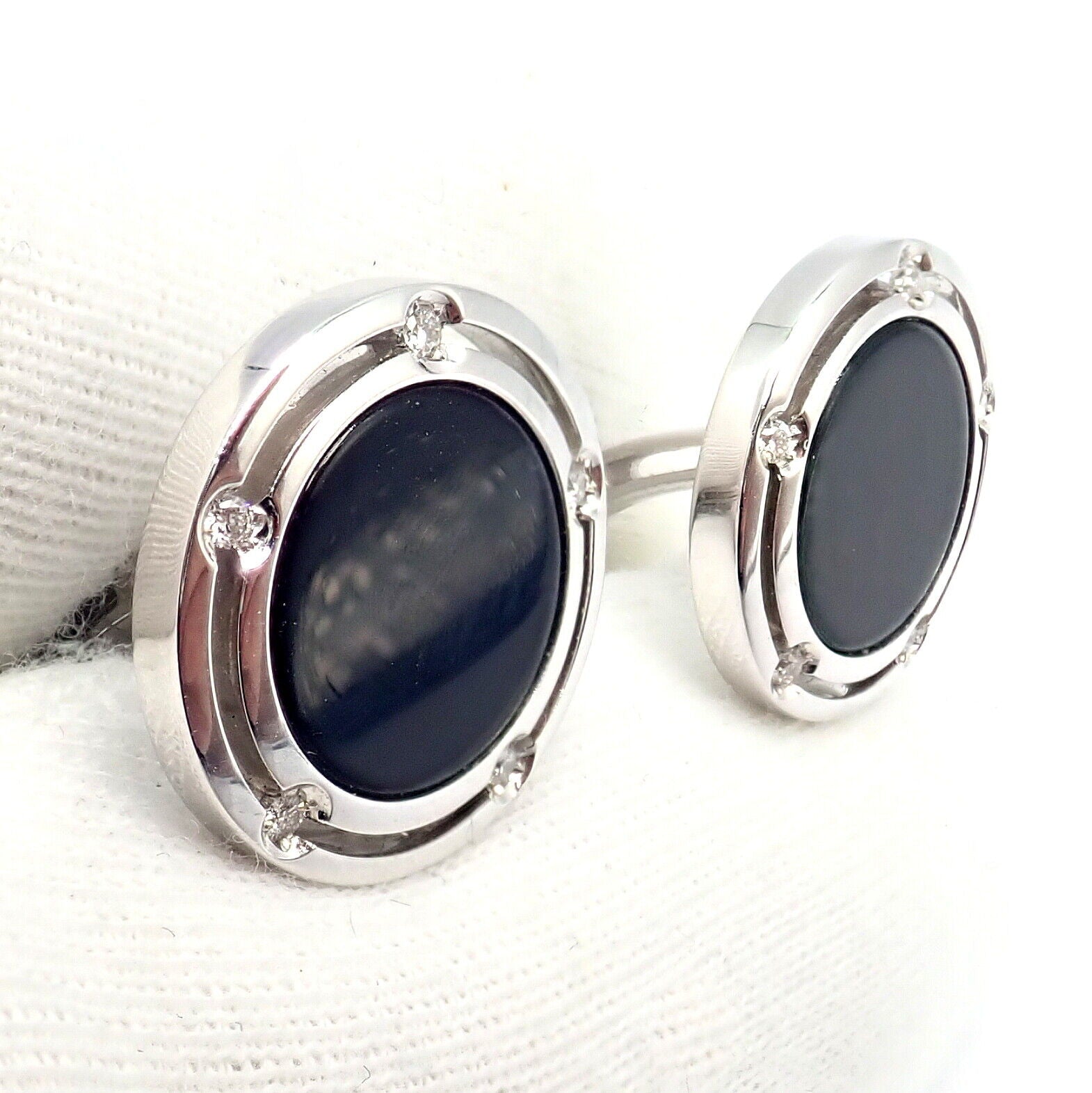 Authentic Damiani Brad Pitt 18k White Gold Diamond Black Onyx Cufflinks for Men - Luxury Gift for Weddings, Business & Formal Events