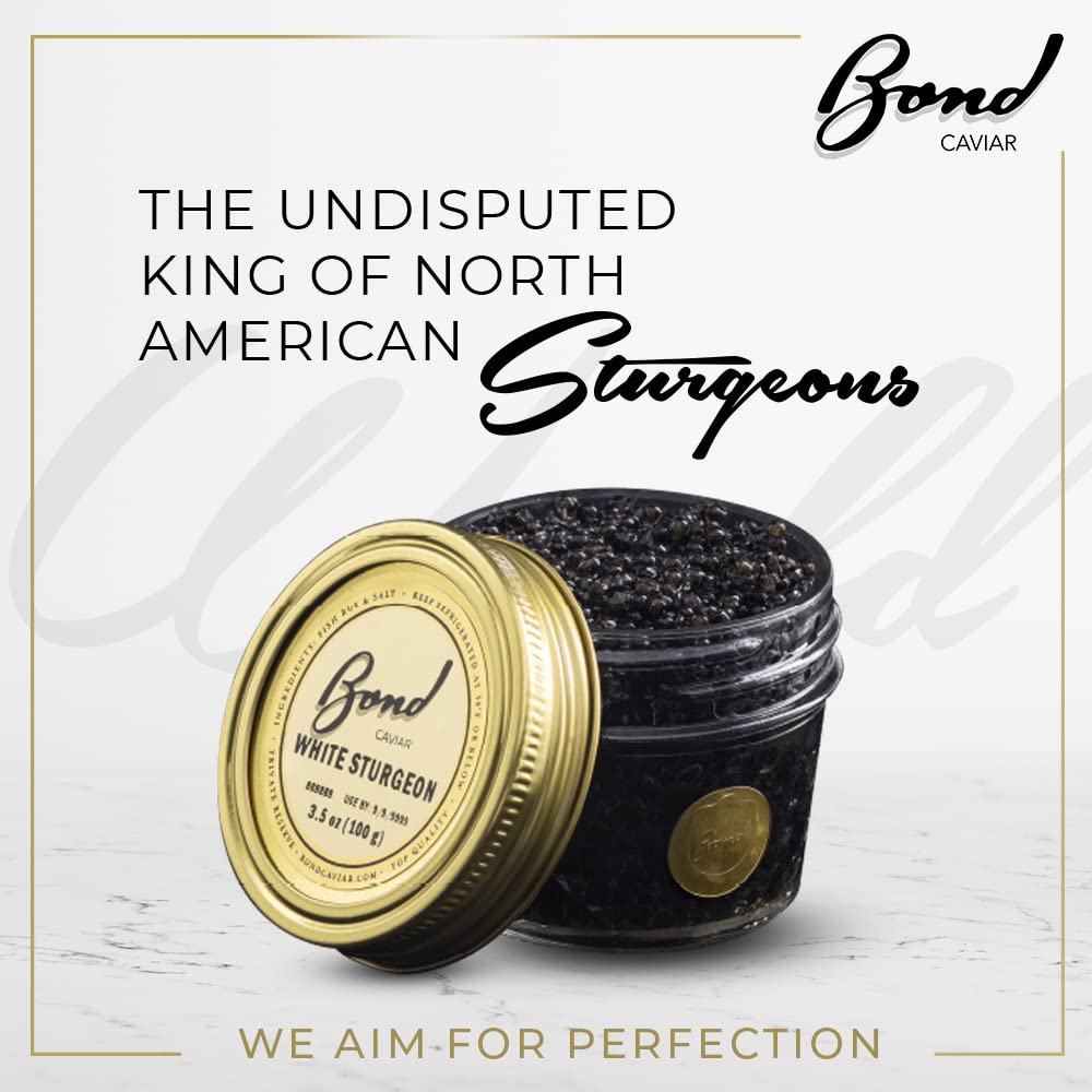 Premium White Sturgeon Caviar - Gourmet Black Caviar Roe with Glossy Golden Pearls, Malossol-Cured with Sea Salt | 3.5oz (100g) Glass Jar | Overnight Shipping | Perfect for Luxury Gifts, Fine Dining, Weddings & Special Occasions